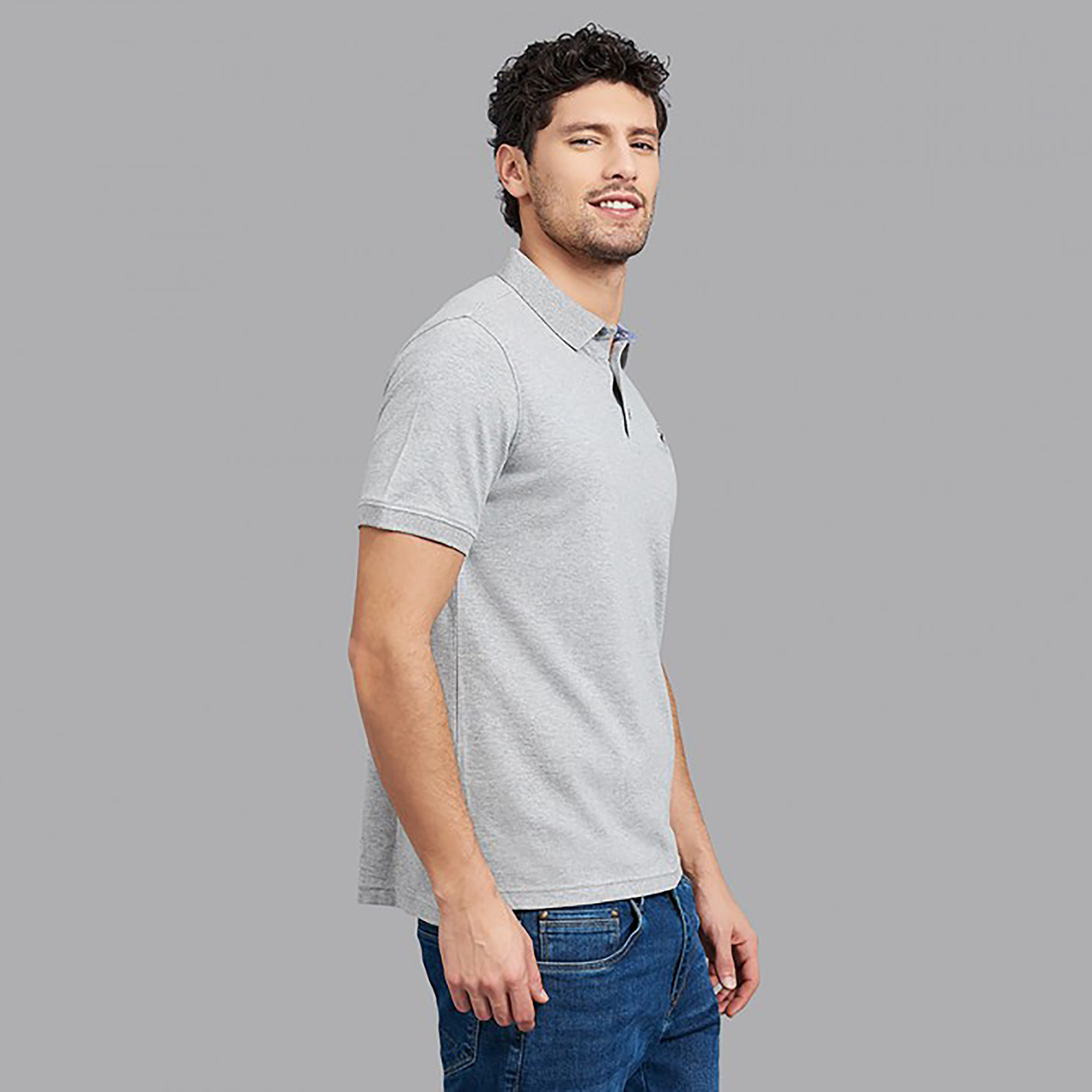 تي شيرت بولو من بيفرلي هيلز بولو كلوب رجالي مع لون رمادي سادة بأكمام قصيرة-men-clothing-tshirtsandpolos-polos-image-3