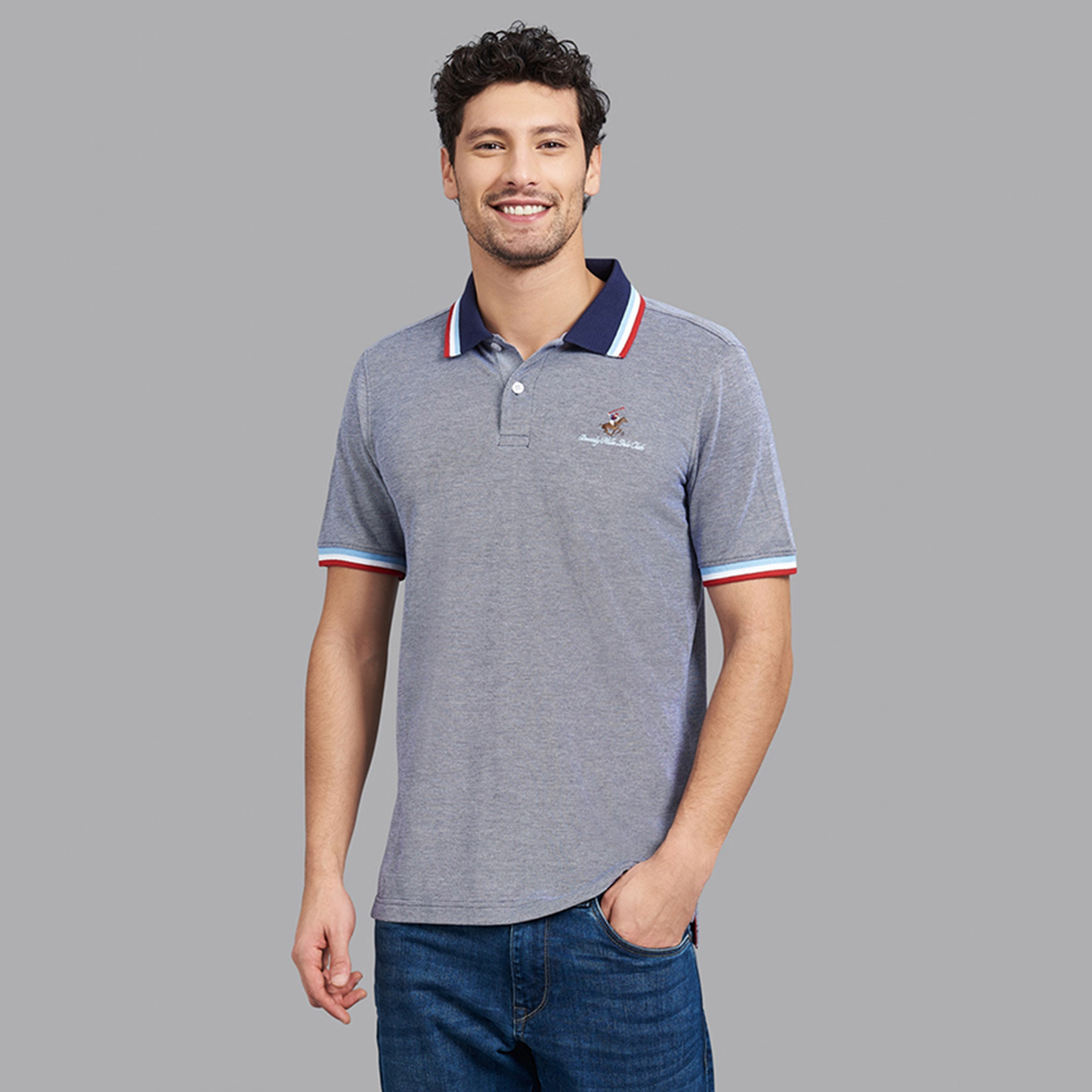 Beverly Hills Polo Club Plain Contrast Collared Short Sleeves Men's Polo T-Shirt-men-clothing-tshirtsandpolos-polos-image-1