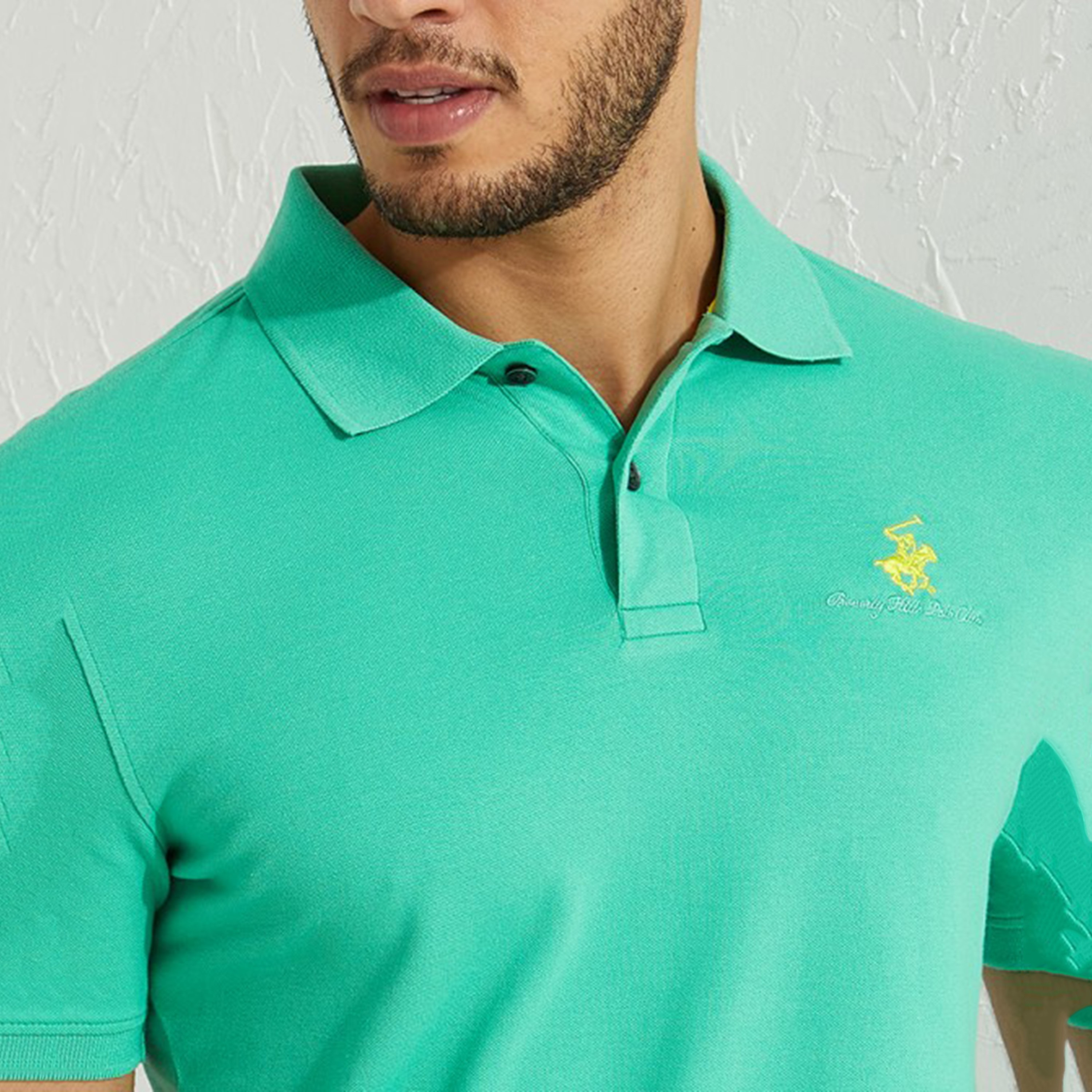 تي شيرت بيفرلي هيلز بولو كلب بأكمام قصيرة سادة بلون اخضر للرجال-men-clothing-tshirtsandpolos-polos-image-3