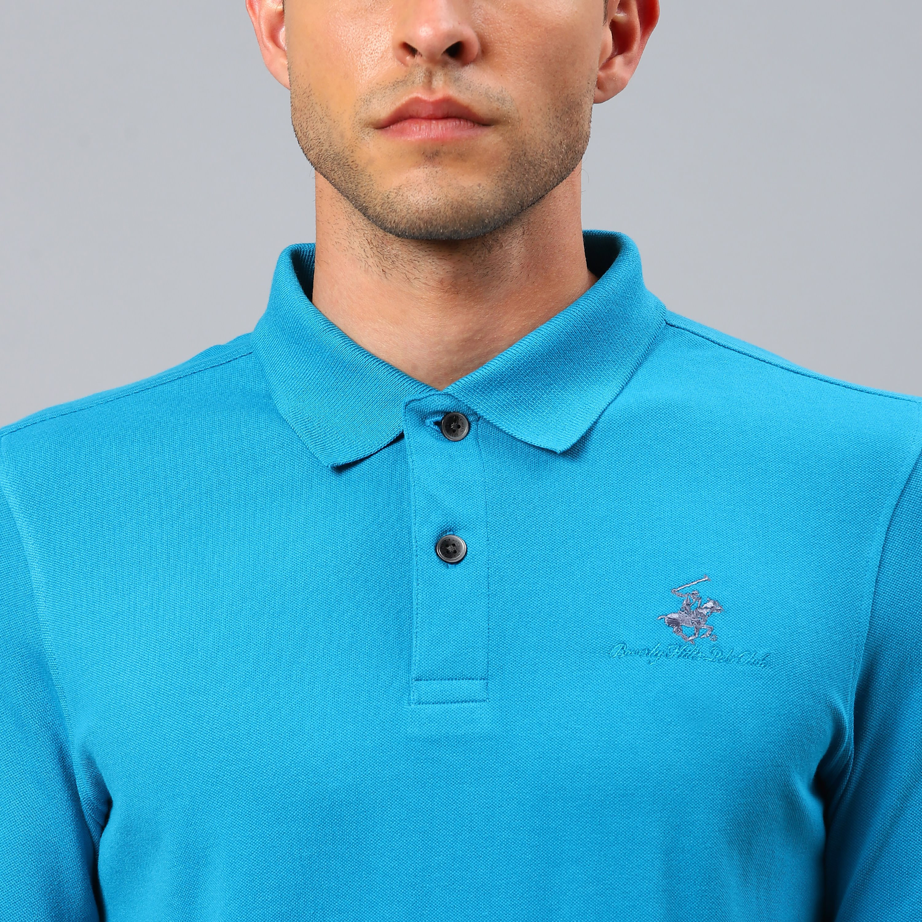 تي شيرت بيفرلي هيلز بولو كلب بأكمام قصيرة سادة بلون أزرق للرجال-men-clothing-tshirtsandpolos-polos-image-5