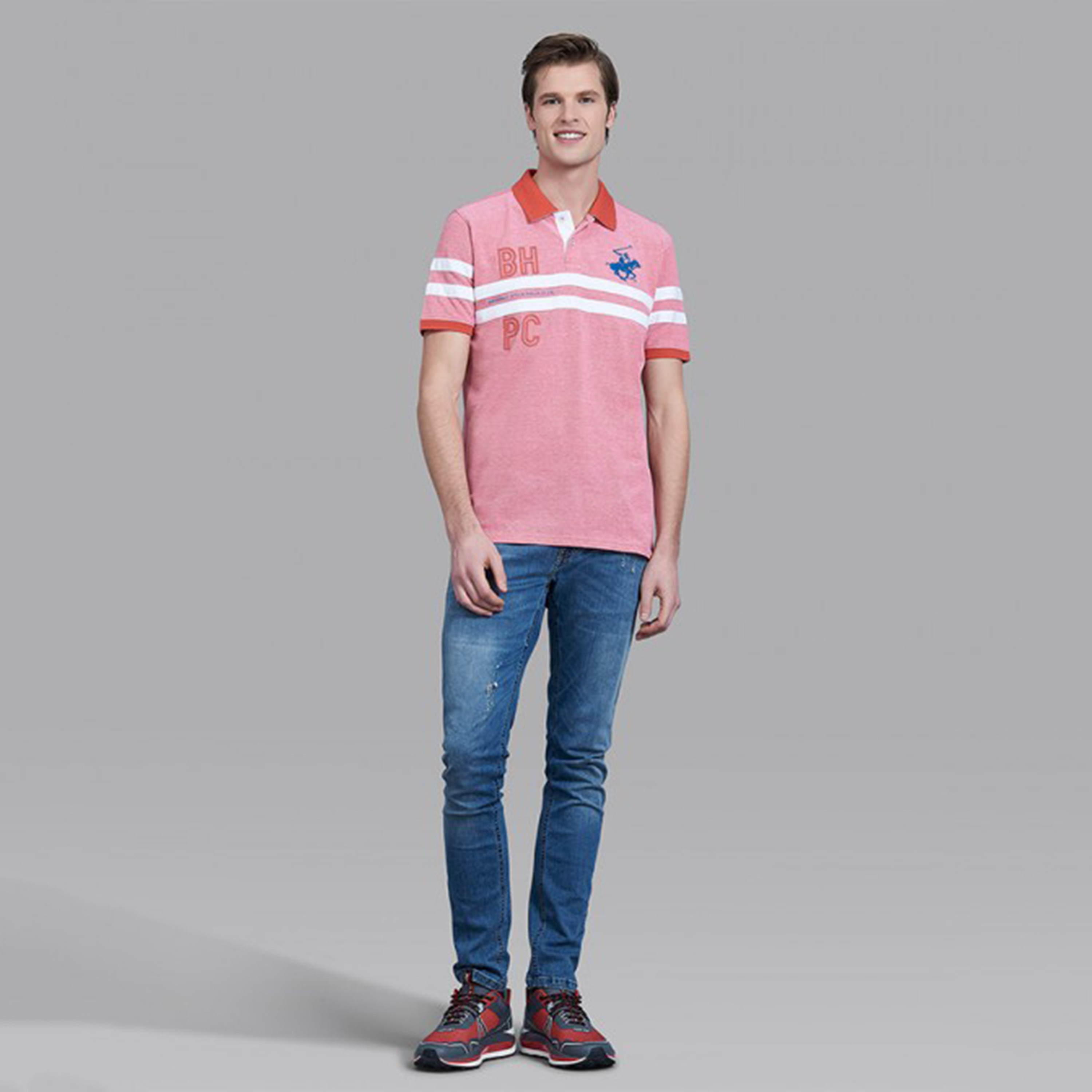 تي شيرت بيفرلي هيلز بولو كلب بأكمام قصيرة مخططة بلون احمر للرجال-men-clothing-tshirtsandpolos-polos-image-4