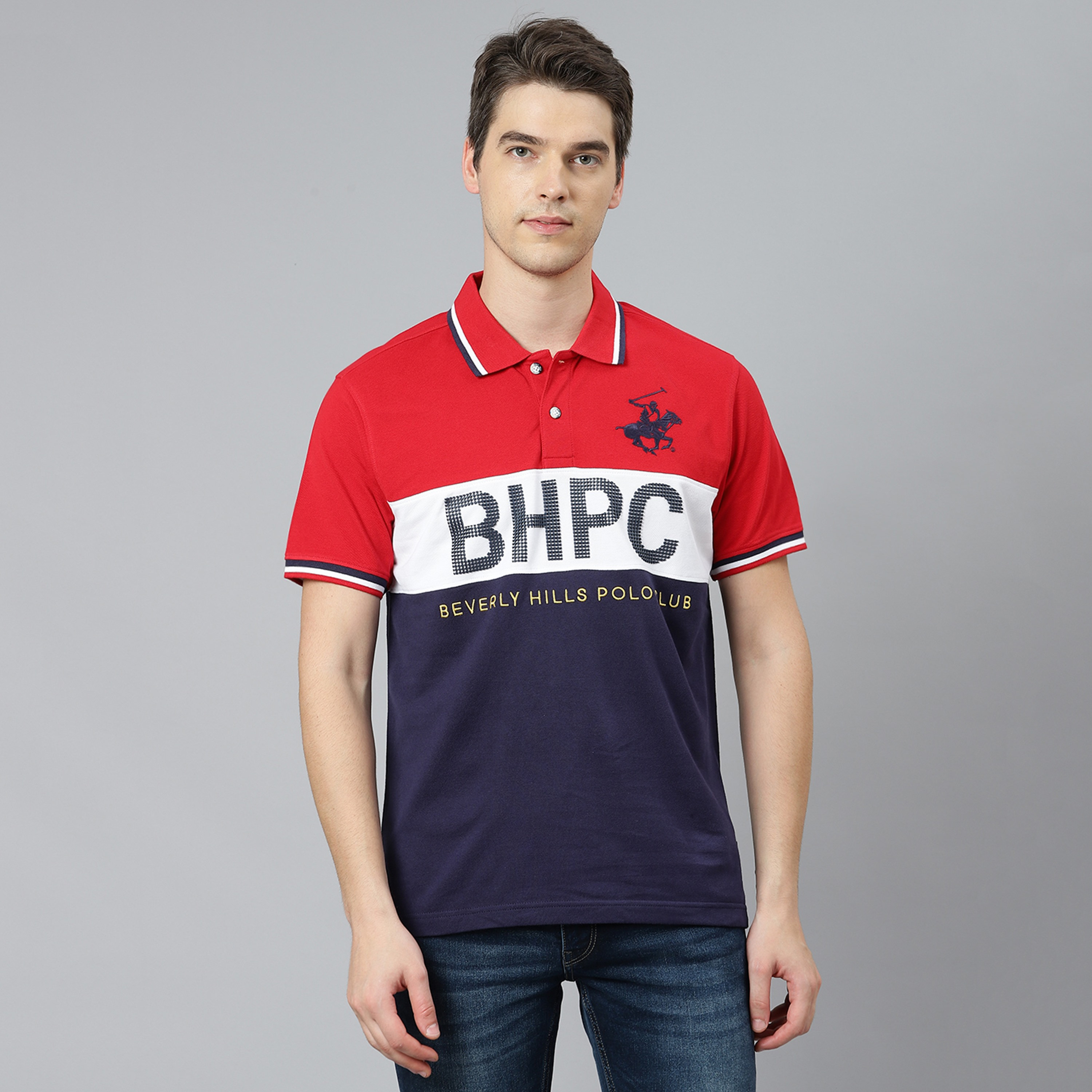 تي شيرت بيفرلي هيلز بولو كلب بأكمام قصيرة مع منسوجة بلون ازرق للرجال-men-clothing-tshirtsandpolos-polos-image-8
