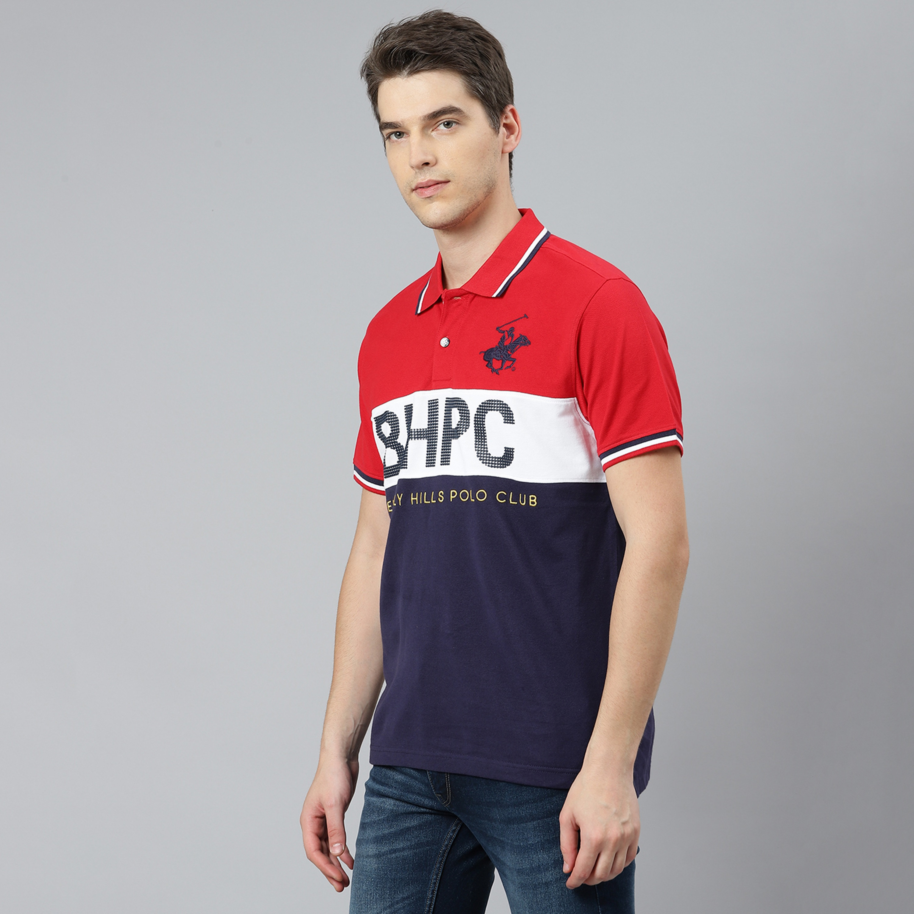 تي شيرت بيفرلي هيلز بولو كلب بأكمام قصيرة مع منسوجة بلون ازرق للرجال-men-clothing-tshirtsandpolos-polos-image-9