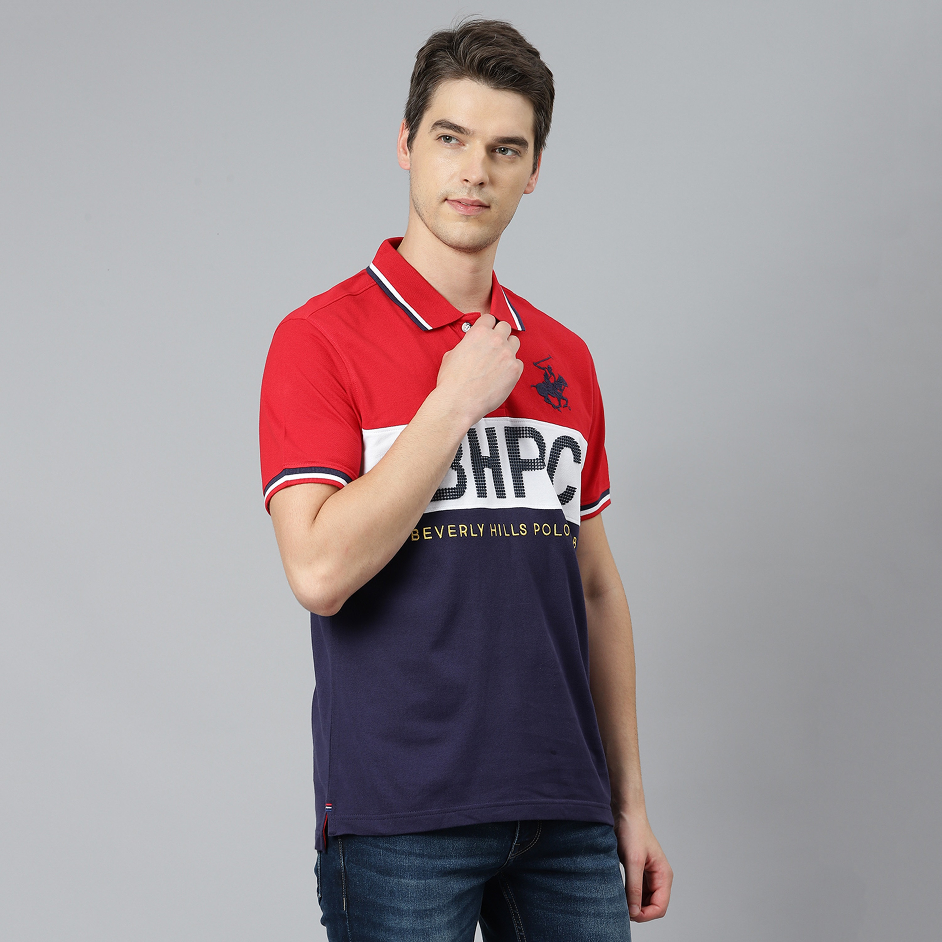 تي شيرت بيفرلي هيلز بولو كلب بأكمام قصيرة مع منسوجة بلون ازرق للرجال-men-clothing-tshirtsandpolos-polos-image-10