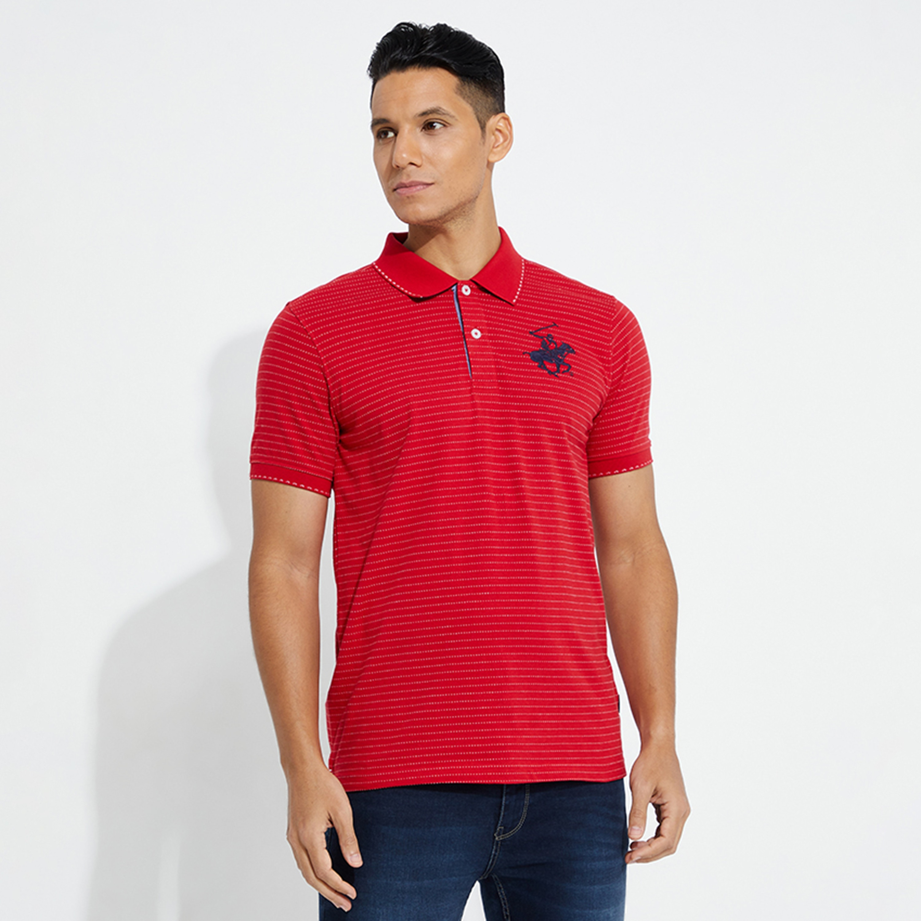 تي شيرت بولو من بيفرلي هيلز بولو كلوب بياقة وأكمام قصيرة مع مخطط-men-clothing-tshirtsandpolos-polos-image-1