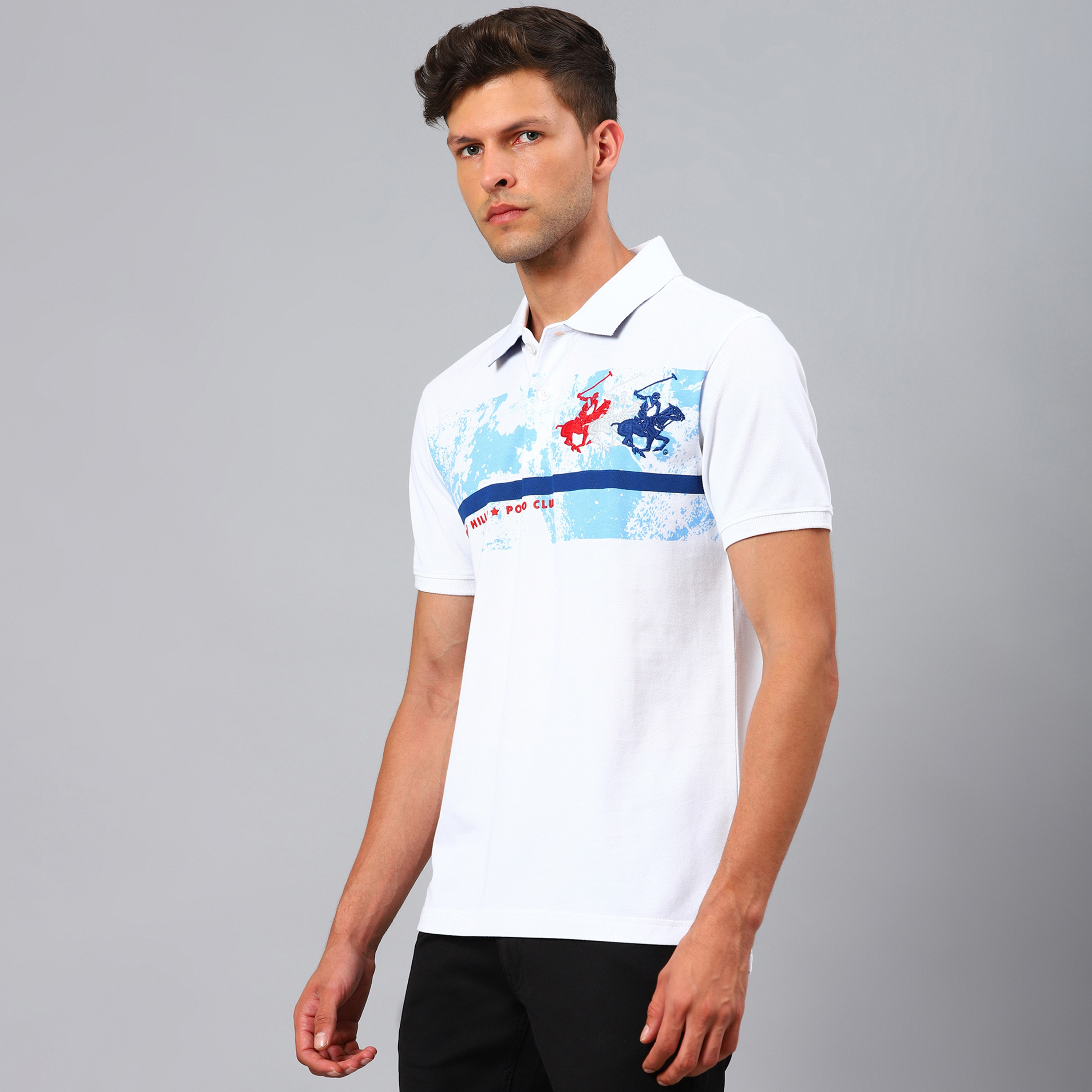 تي شيرت بولو من بيفرلي هيلز بولو كلوب رجالي مع لون ابيض مطبوع بأكمام قصيرة-men-clothing-tshirtsandpolos-polos-image-2
