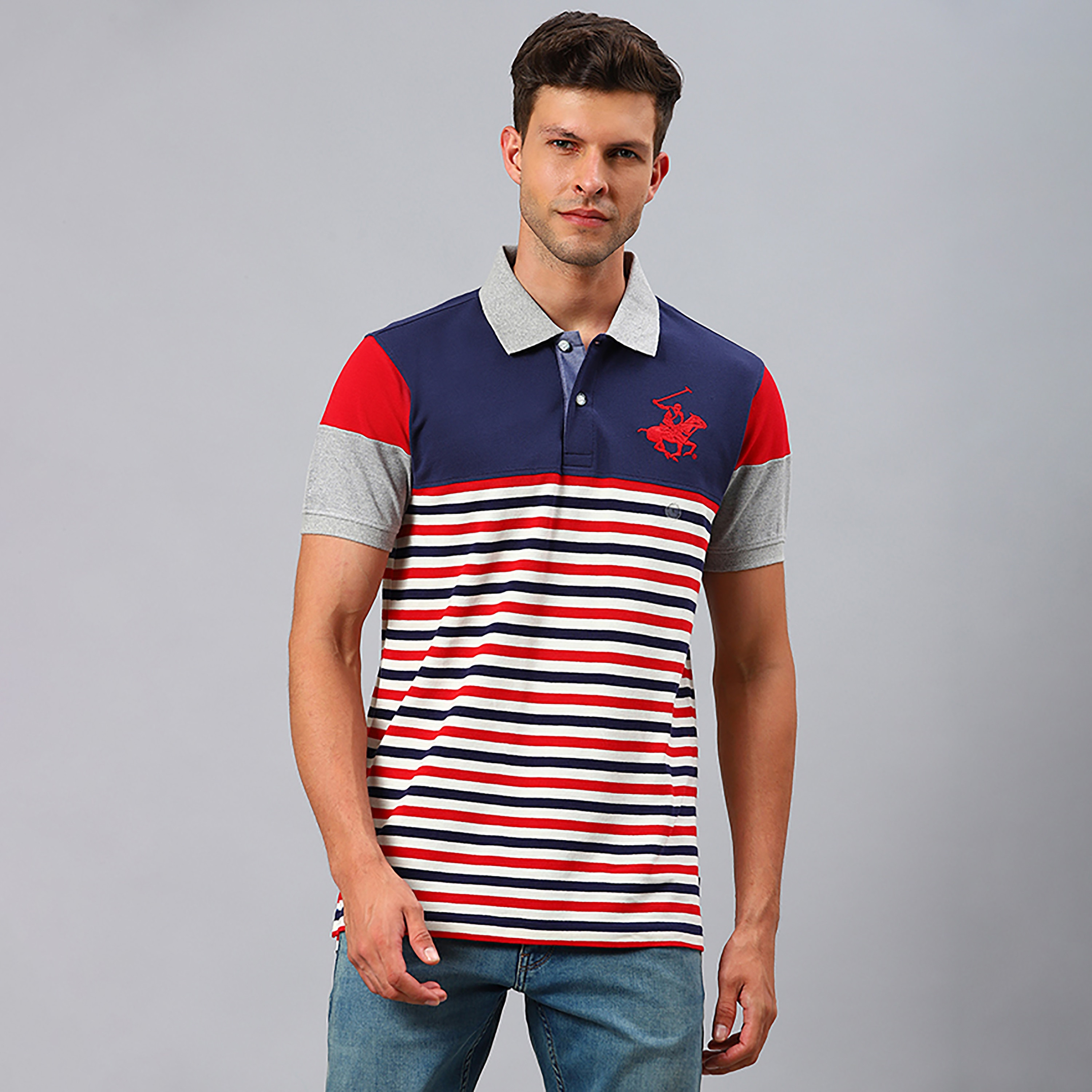 Beverly Hills Polo Club Men's Striped Collared Short Sleeve Polo Shirt-men-clothing-tshirtsandpolos-polos-image-1