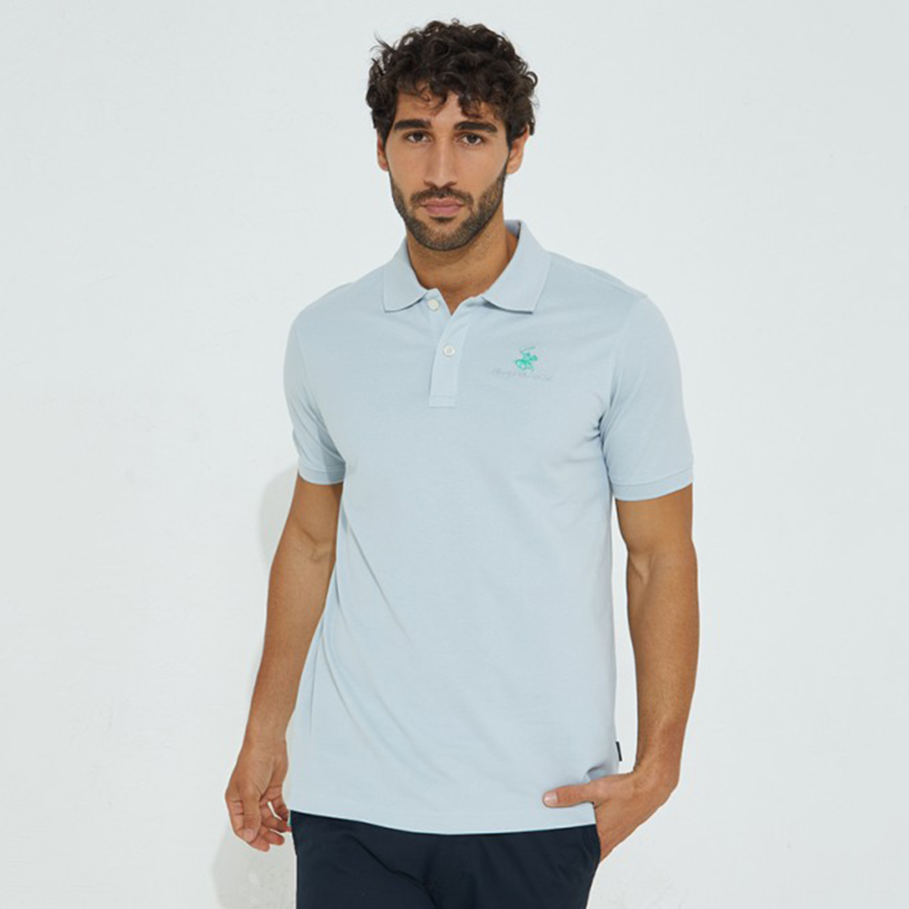 تي شيرت بيفرلي هيلز بولو كلب بأكمام قصيرة سادة بلون أزرق للرجال-men-clothing-tshirtsandpolos-polos-image-1
