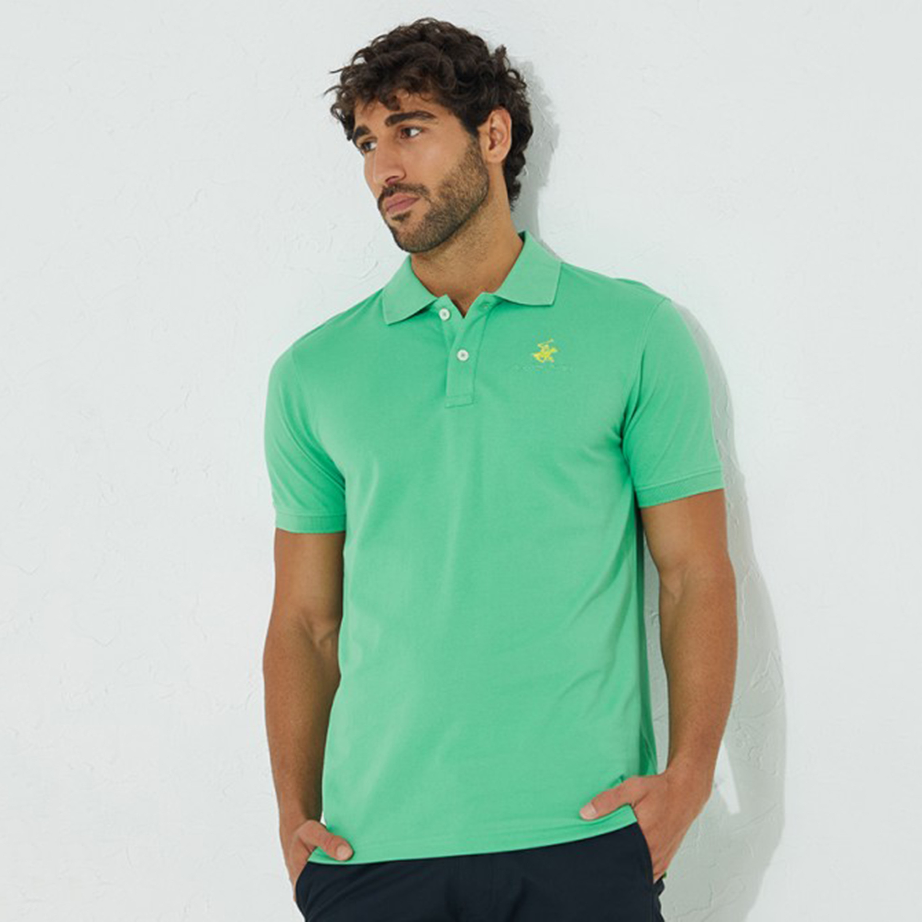 تي شيرت بيفرلي هيلز بولو كلب بأكمام قصيرة سادة بلون أزرق للرجال-men-clothing-tshirtsandpolos-polos-image-5