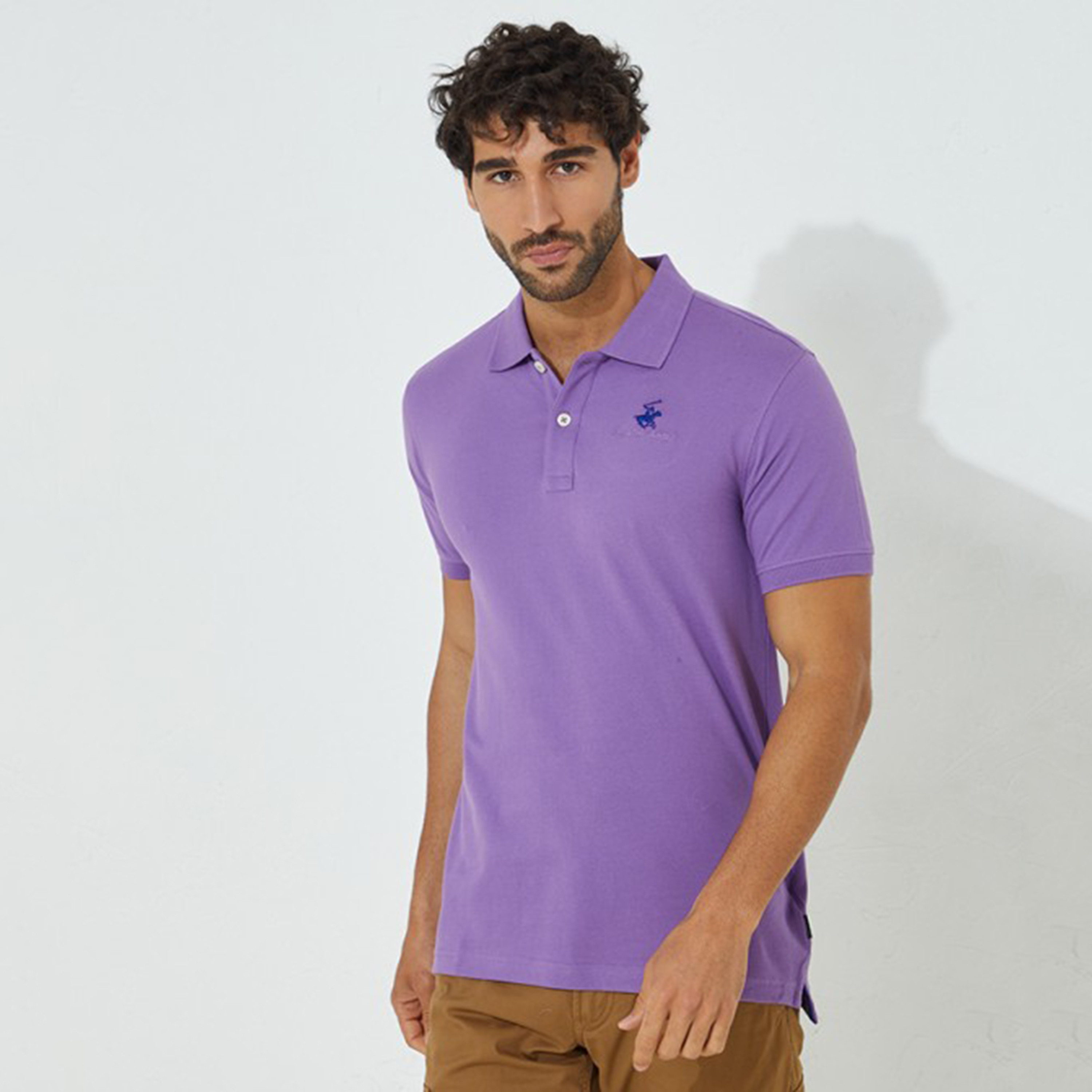 تي شيرت بيفرلي هيلز بولو كلب بأكمام قصيرة سادة بلون أزرق للرجال-men-clothing-tshirtsandpolos-polos-image-13