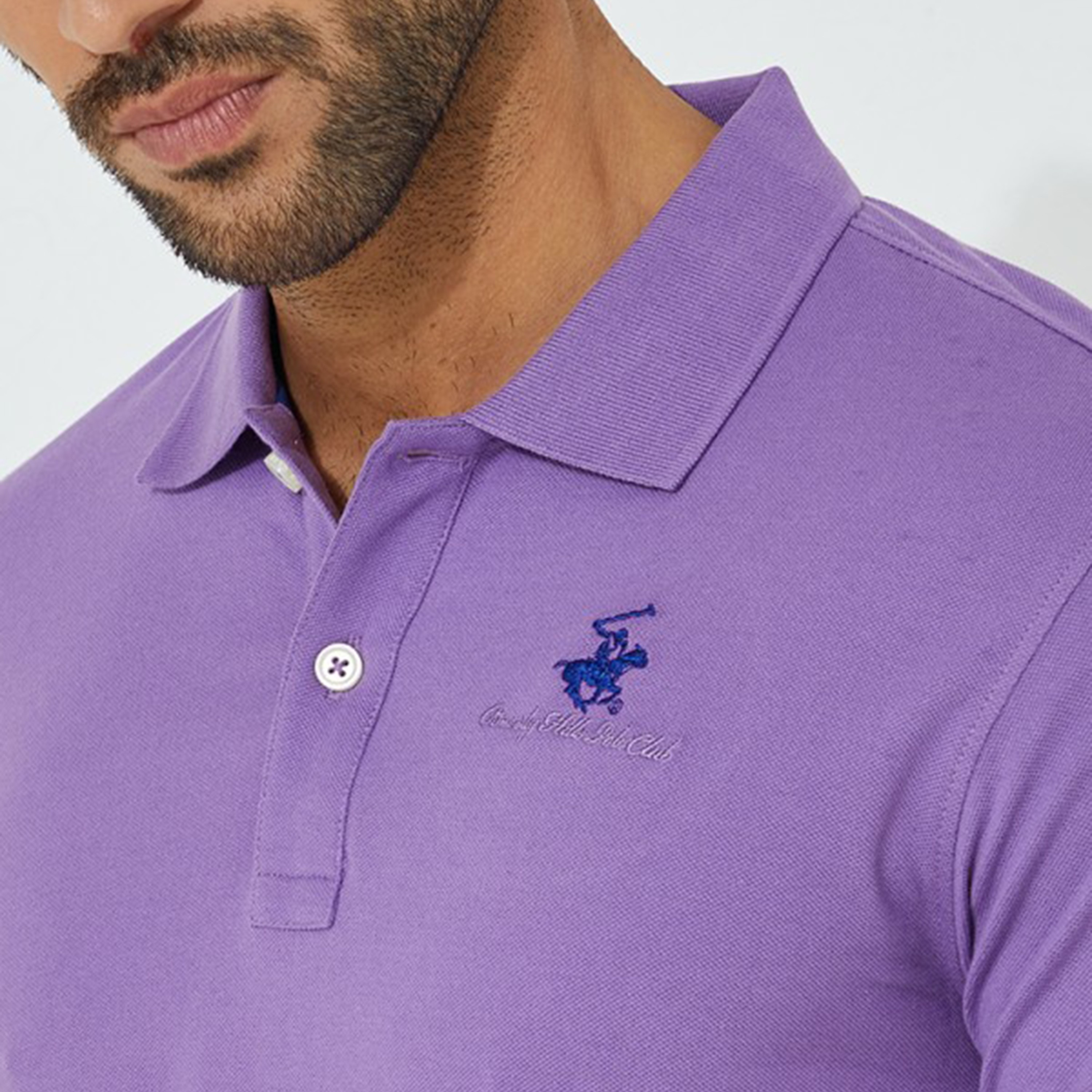 تي شيرت بيفرلي هيلز بولو كلب بأكمام قصيرة سادة بلون أزرق للرجال-men-clothing-tshirtsandpolos-polos-image-15
