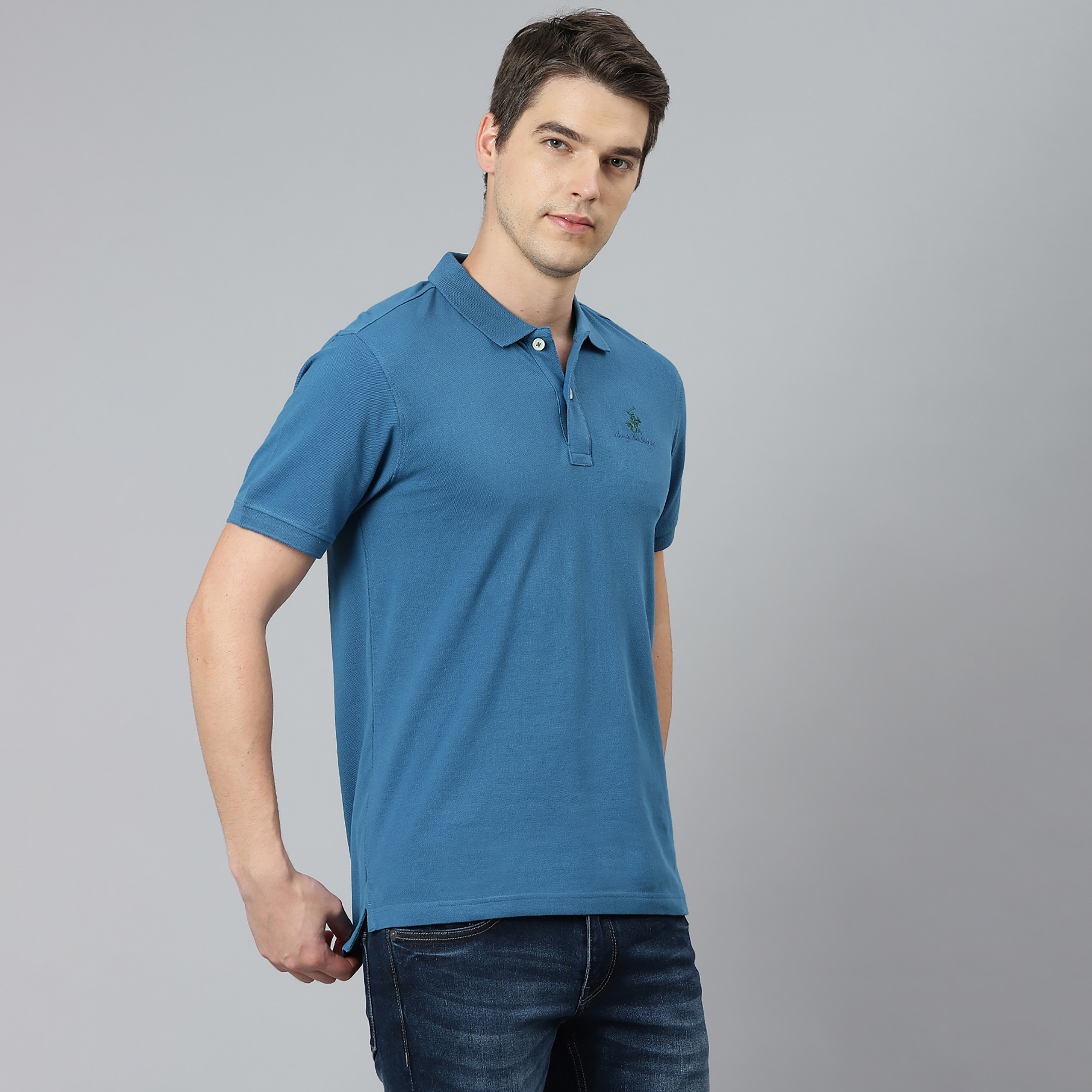 تي شيرت بيفرلي هيلز بولو كلب بأكمام قصيرة سادة بلون أزرق للرجال-men-clothing-tshirtsandpolos-polos-image-3