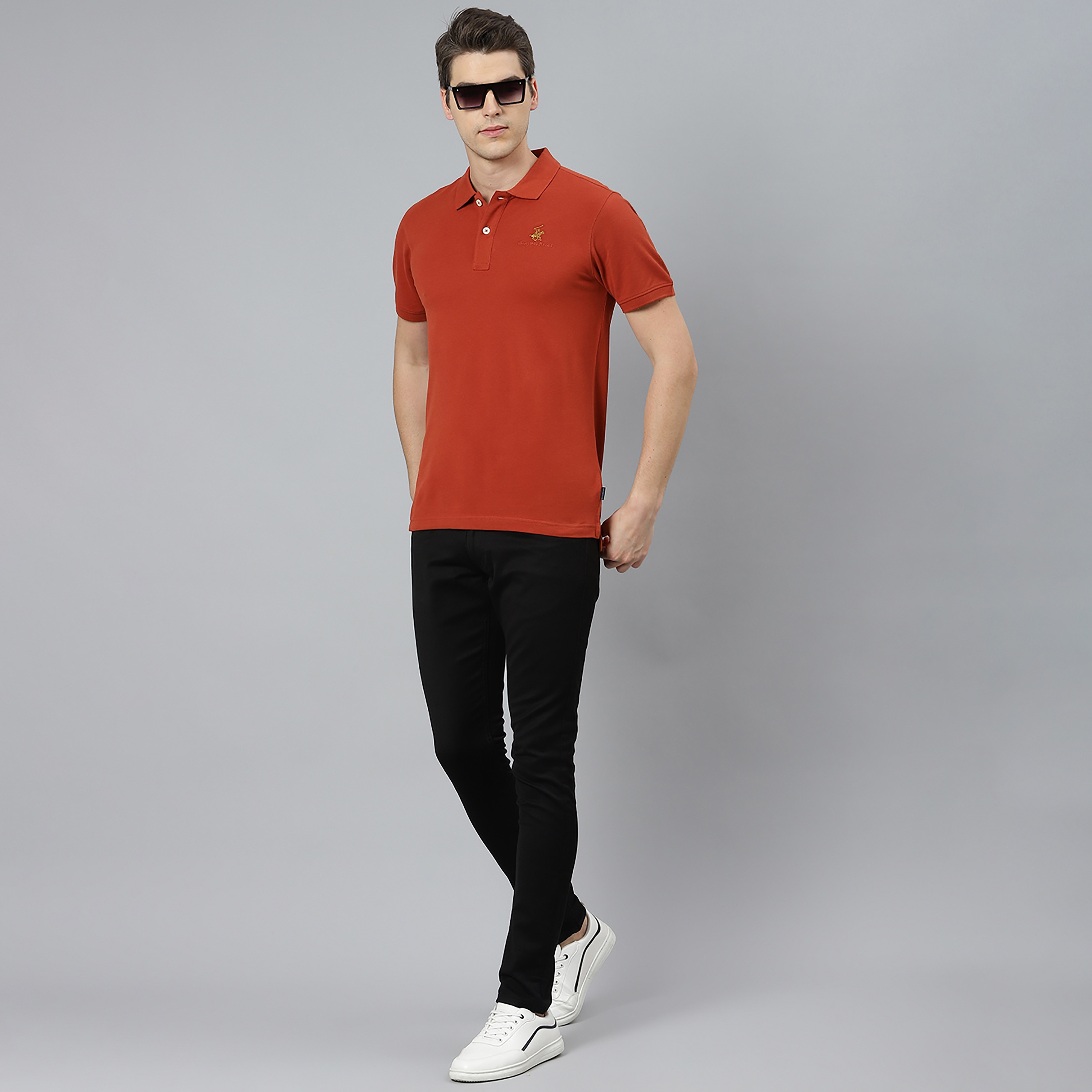 تي شيرت بيفرلي هيلز بولو كلب بأكمام قصيرة سادة بلون أزرق للرجال-men-clothing-tshirtsandpolos-polos-image-12