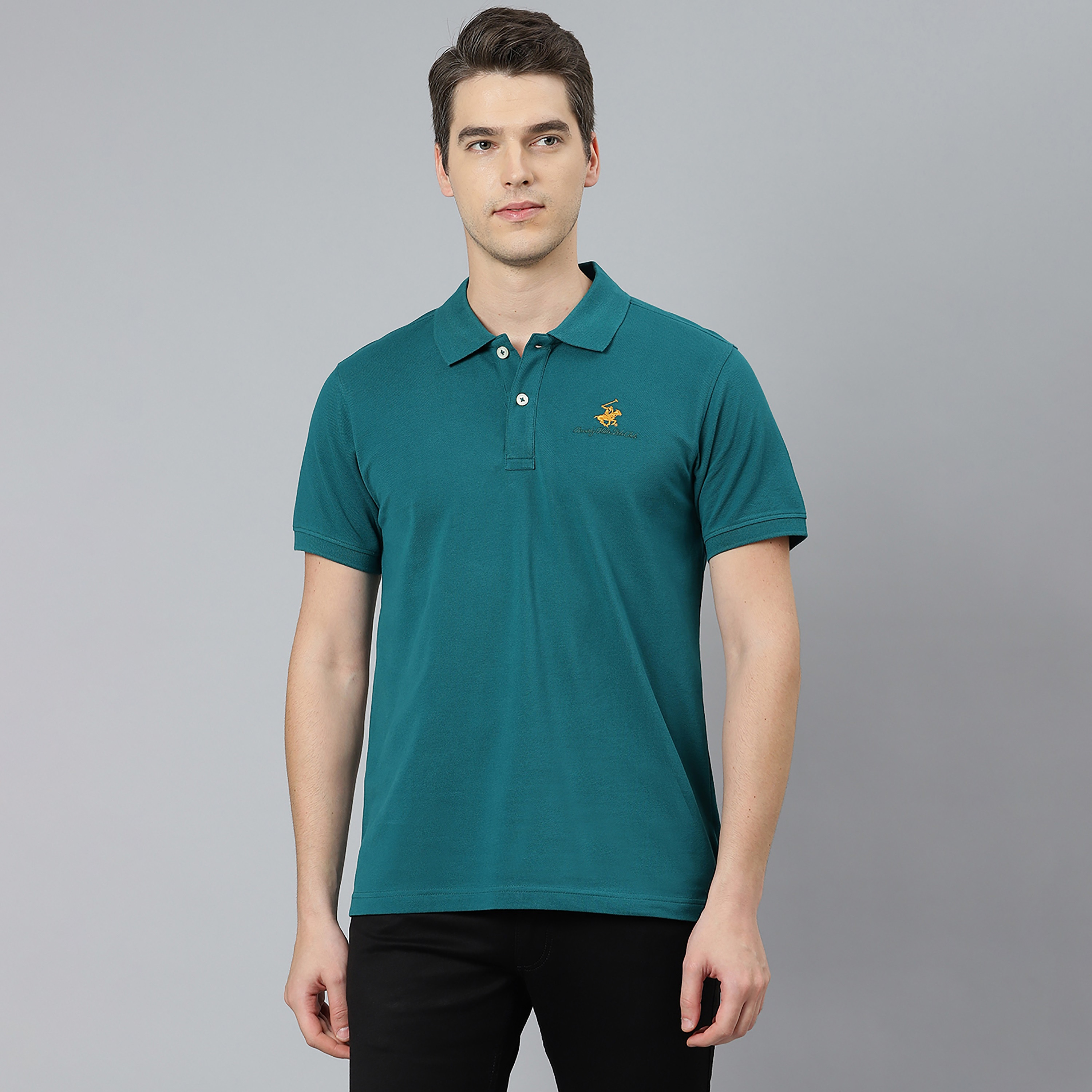 تي شيرت بيفرلي هيلز بولو كلب بأكمام قصيرة سادة بلون أزرق للرجال-men-clothing-tshirtsandpolos-polos-image-13