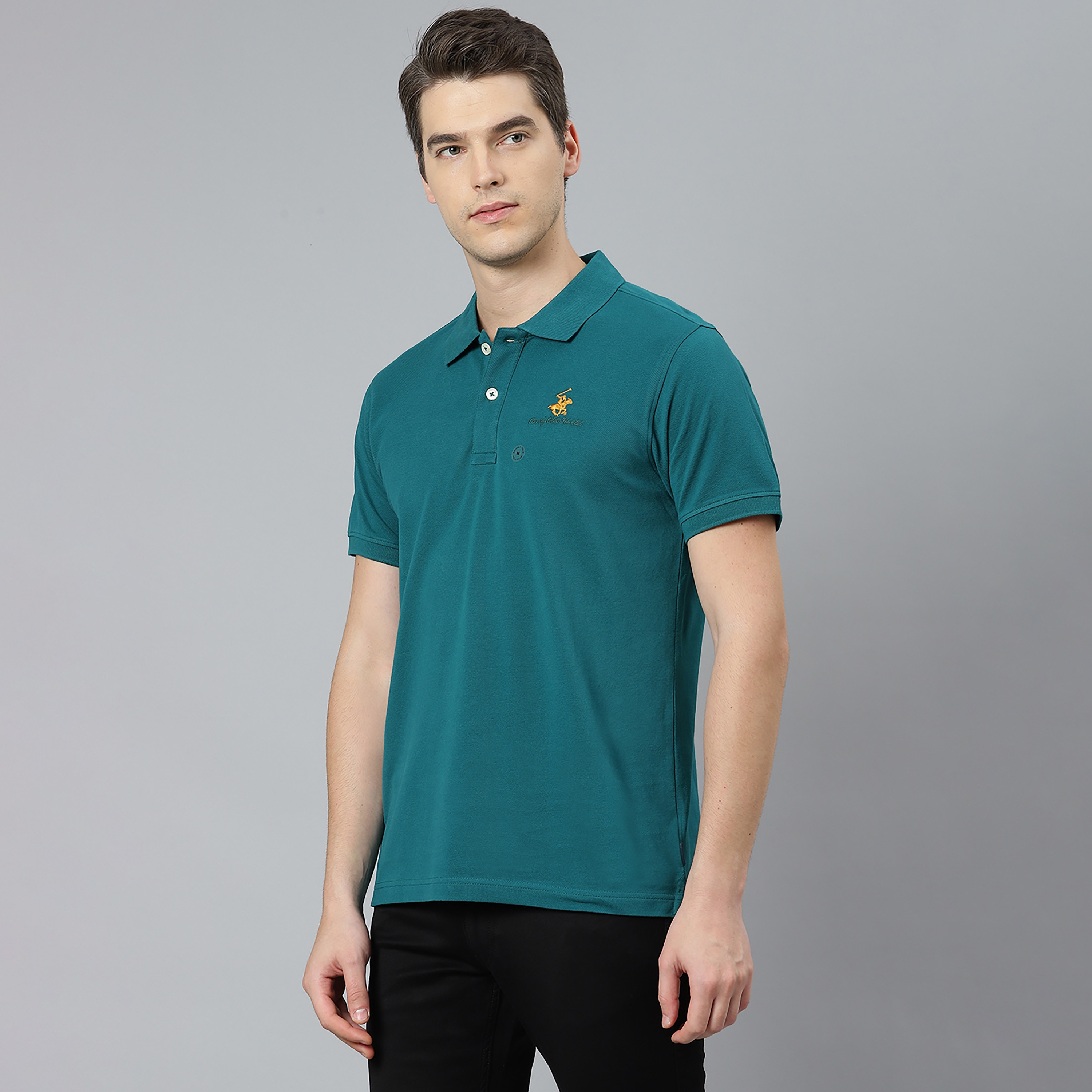 تي شيرت بيفرلي هيلز بولو كلب بأكمام قصيرة سادة بلون أزرق للرجال-men-clothing-tshirtsandpolos-polos-image-14