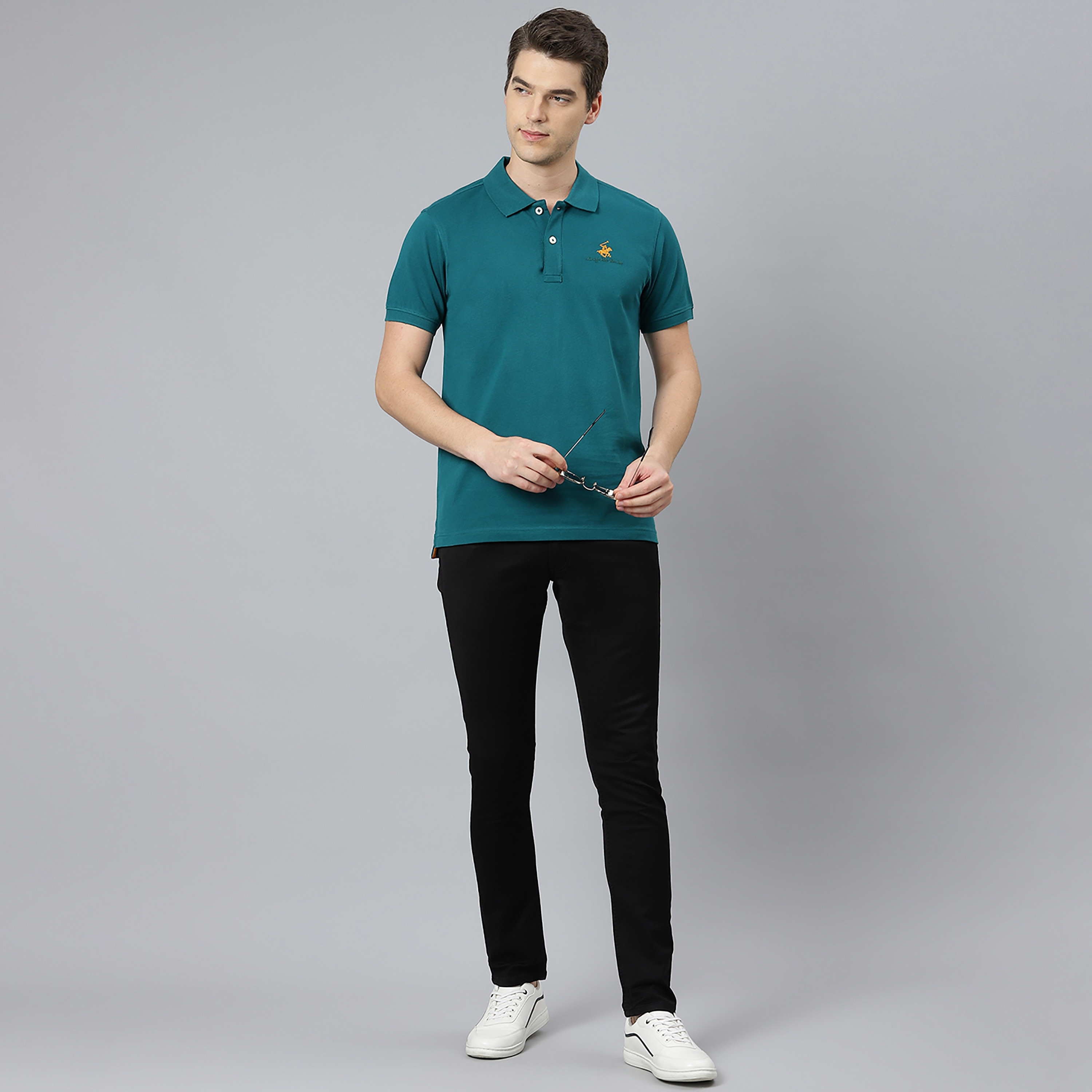 تي شيرت بيفرلي هيلز بولو كلب بأكمام قصيرة سادة بلون أزرق للرجال-men-clothing-tshirtsandpolos-polos-image-18