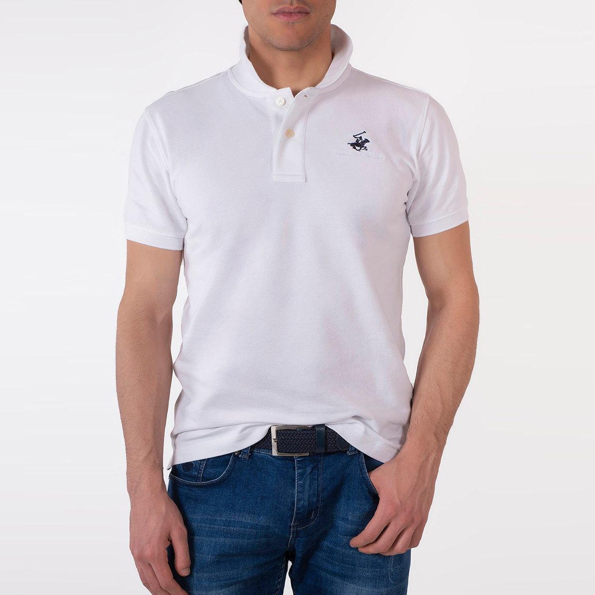 تي شيرت بولو من بيفرلي هيلز بولو كلوب رجالي مع لون أبيض سادة بأكمام قصيرة-men-clothing-tshirtsandpolos-polos-image-1