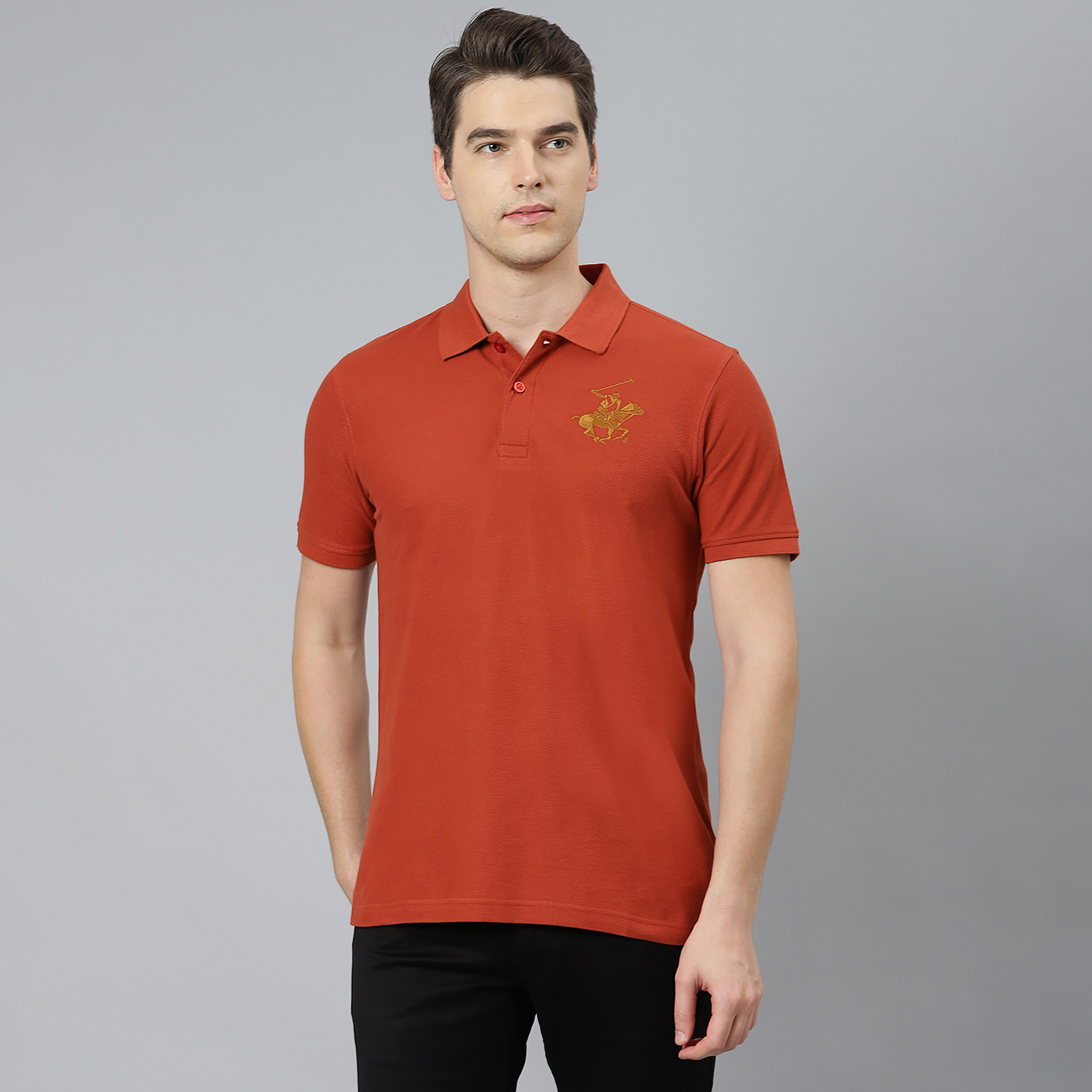 تي شيرت بيفرلي هيلز بولو كلب بأكمام قصيرة سادة بلون برتقالي للرجال-men-clothing-tshirtsandpolos-polos-image-1