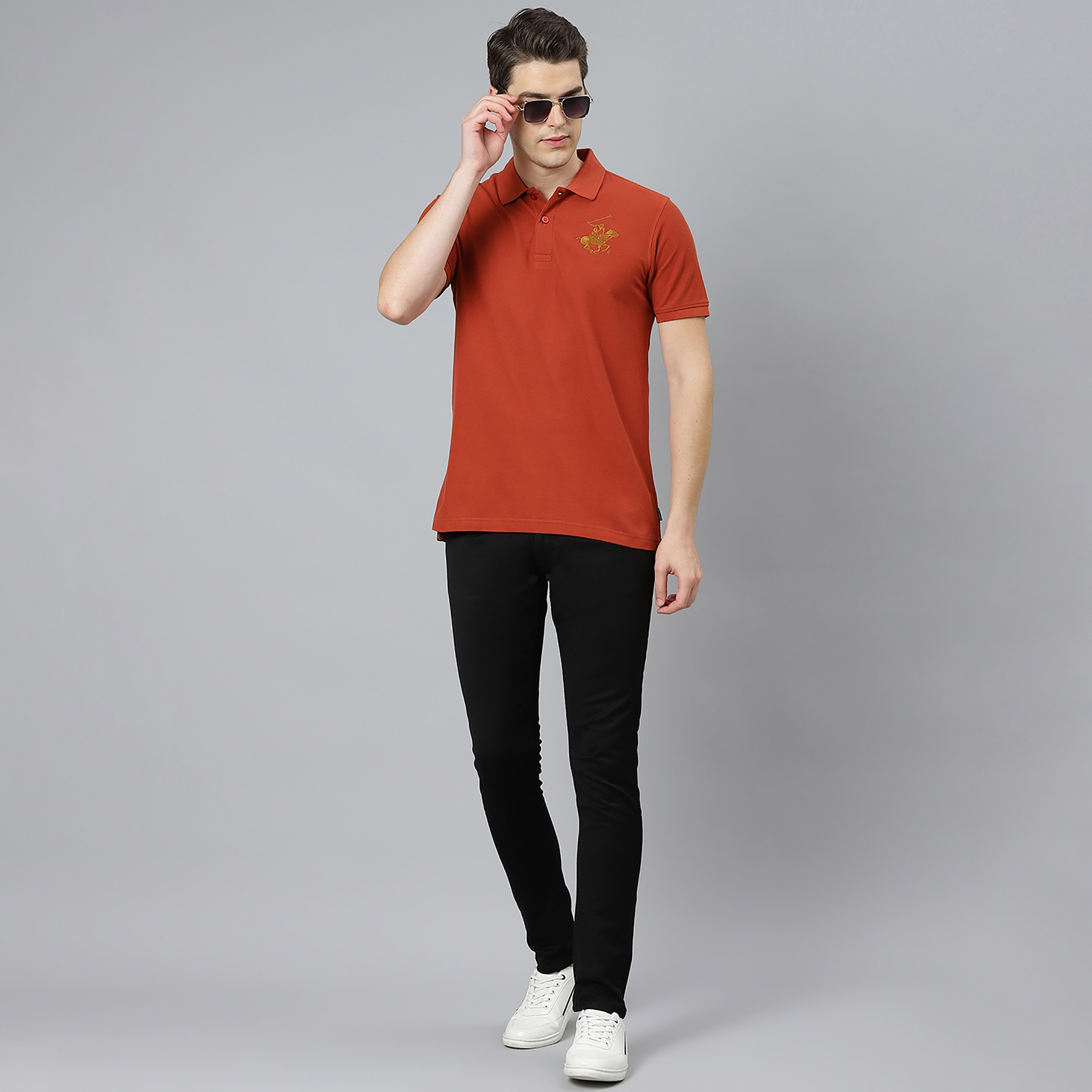 تي شيرت بيفرلي هيلز بولو كلب بأكمام قصيرة سادة بلون برتقالي للرجال-men-clothing-tshirtsandpolos-polos-image-5