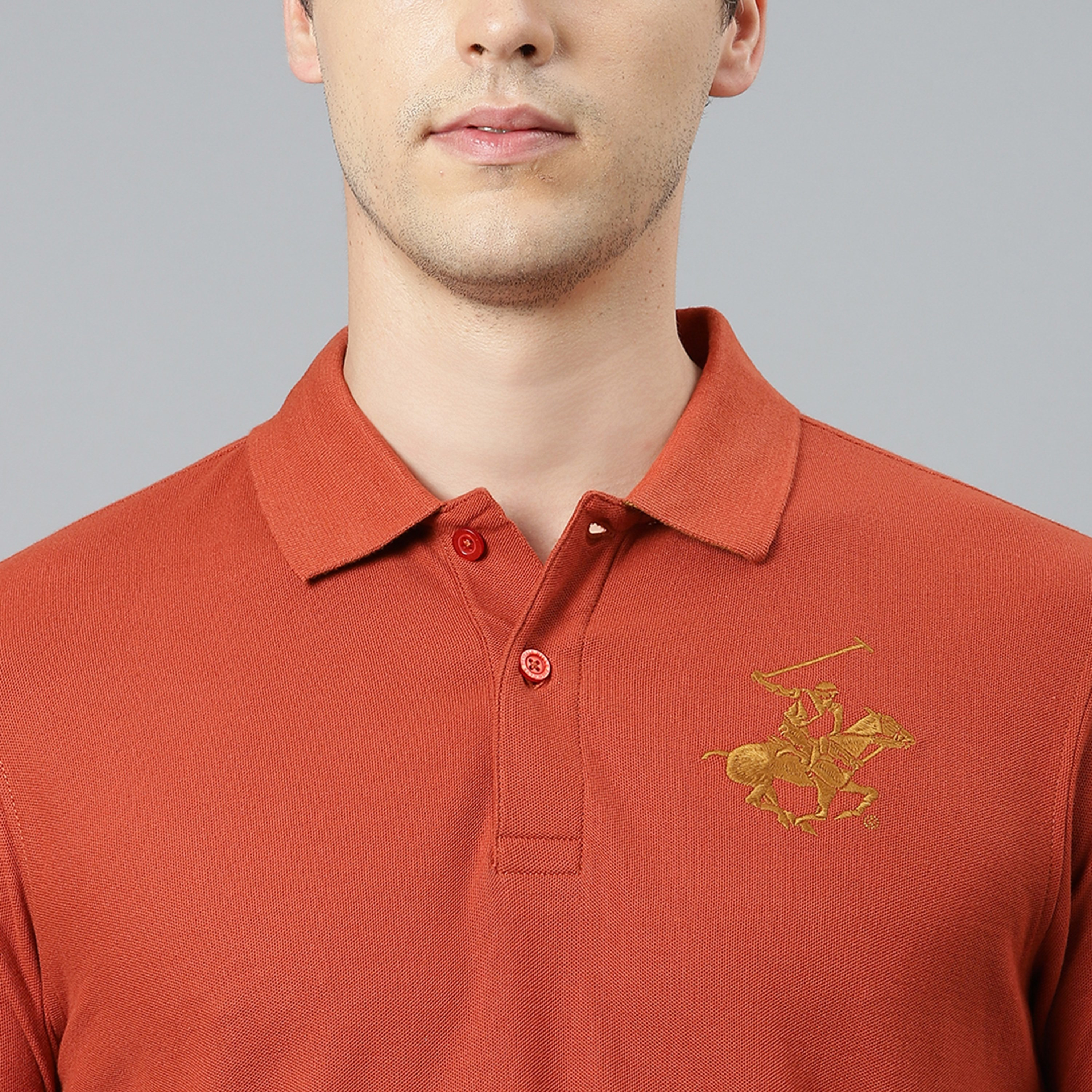 تي شيرت بيفرلي هيلز بولو كلب بأكمام قصيرة سادة بلون برتقالي للرجال-men-clothing-tshirtsandpolos-polos-image-7