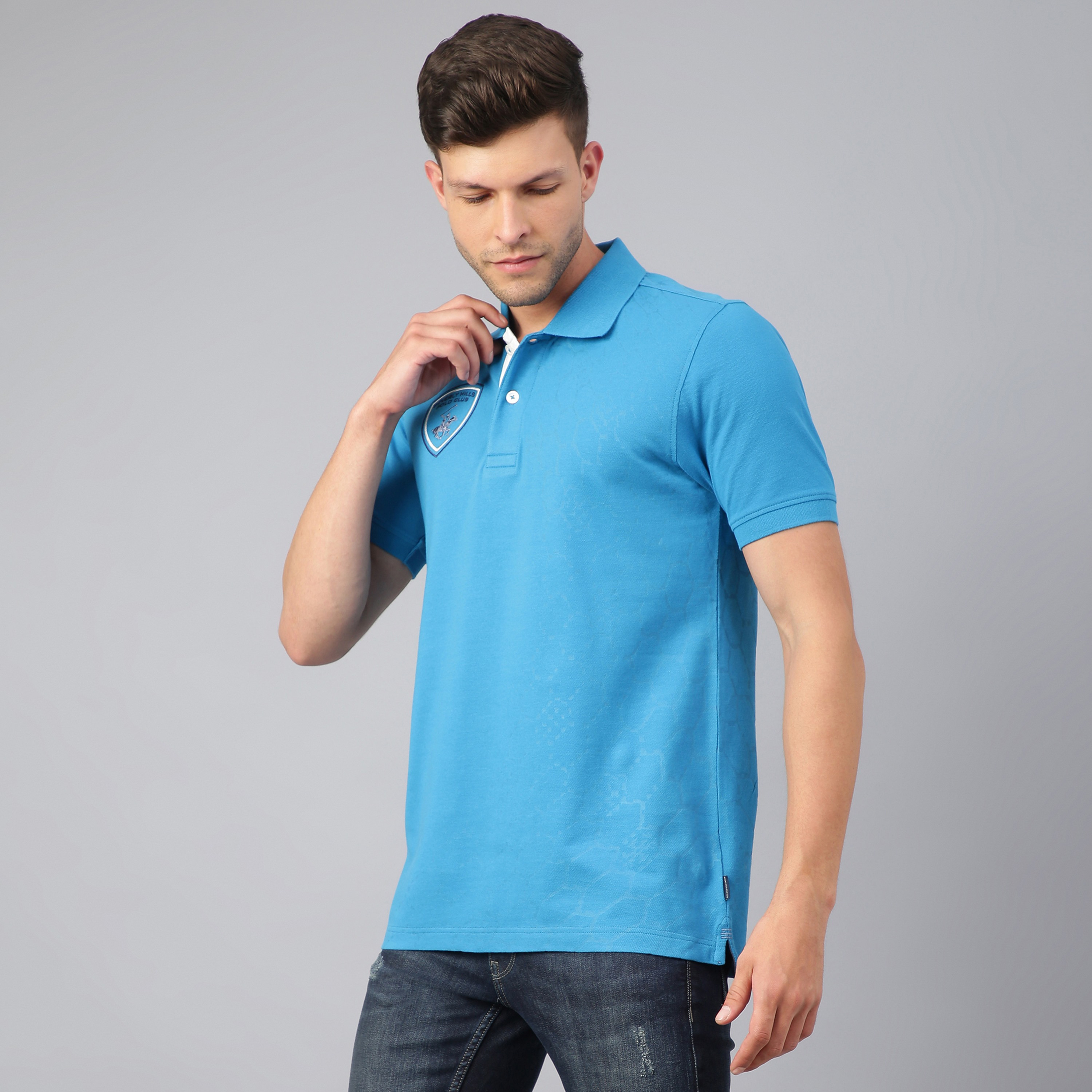 تي شيرت بيفرلي هيلز بولو كلب بأكمام قصيرة سادة بلون أزرق للرجال-men-clothing-tshirtsandpolos-polos-image-2