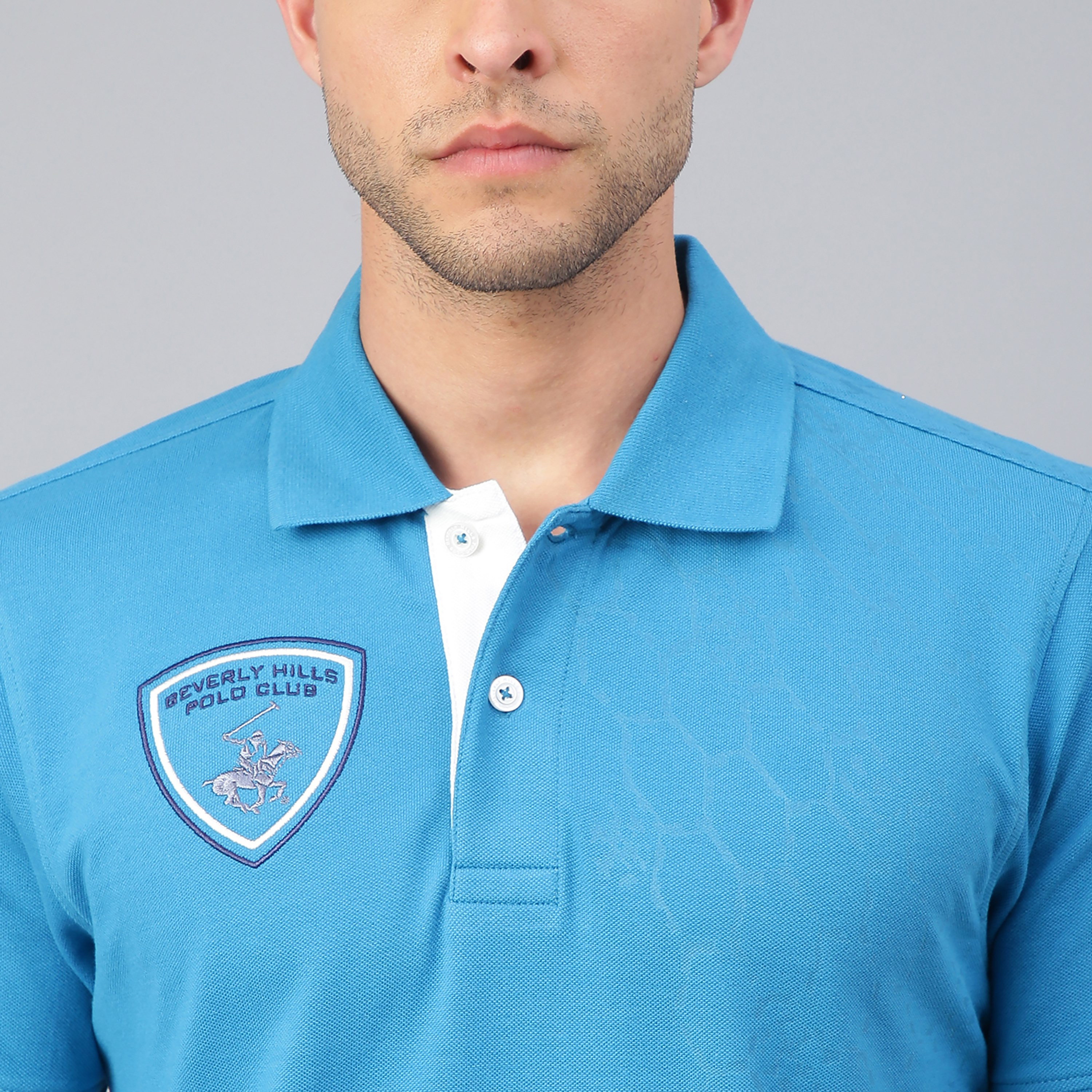 تي شيرت بيفرلي هيلز بولو كلب بأكمام قصيرة سادة بلون أزرق للرجال-men-clothing-tshirtsandpolos-polos-image-5