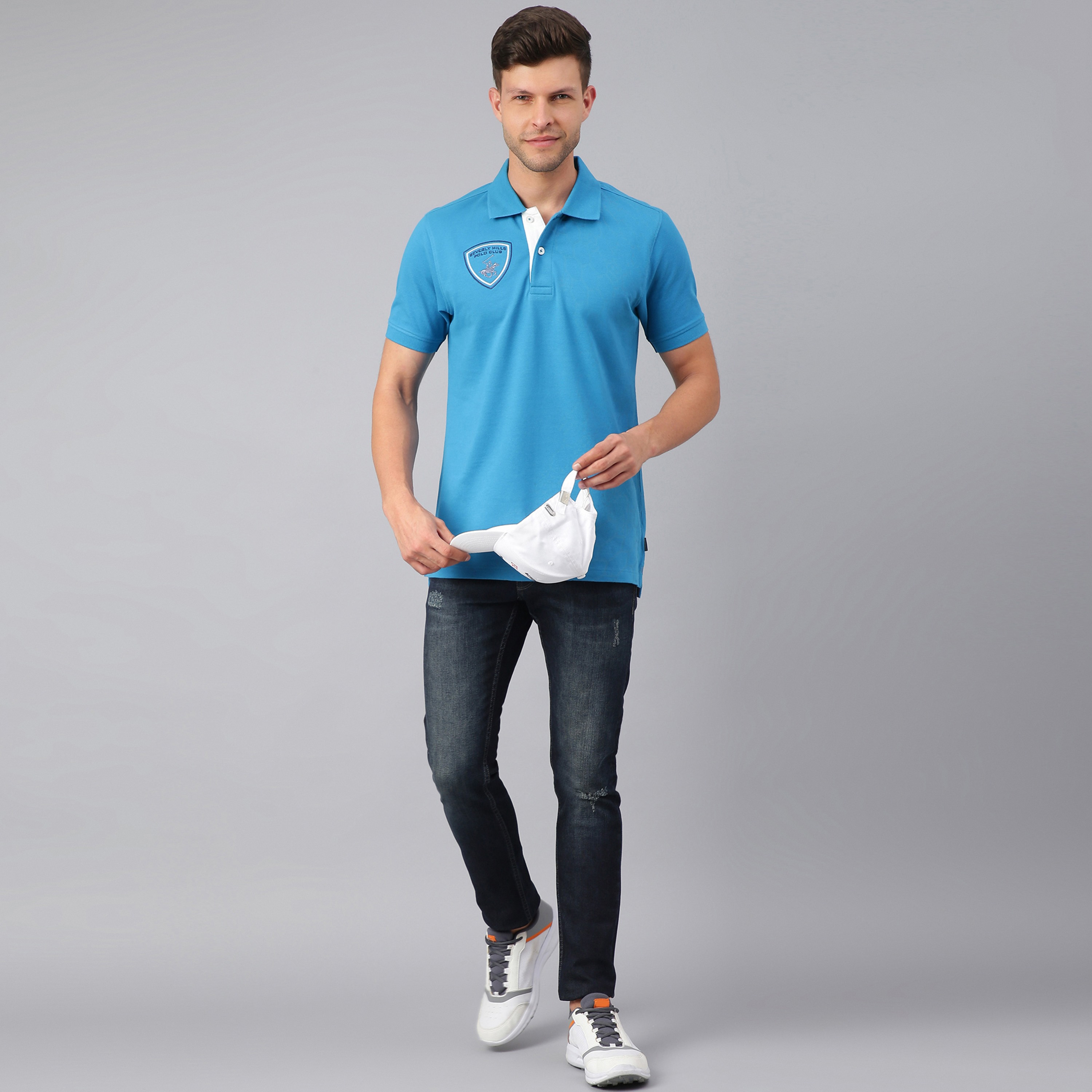 تي شيرت بيفرلي هيلز بولو كلب بأكمام قصيرة سادة بلون أزرق للرجال-men-clothing-tshirtsandpolos-polos-image-6