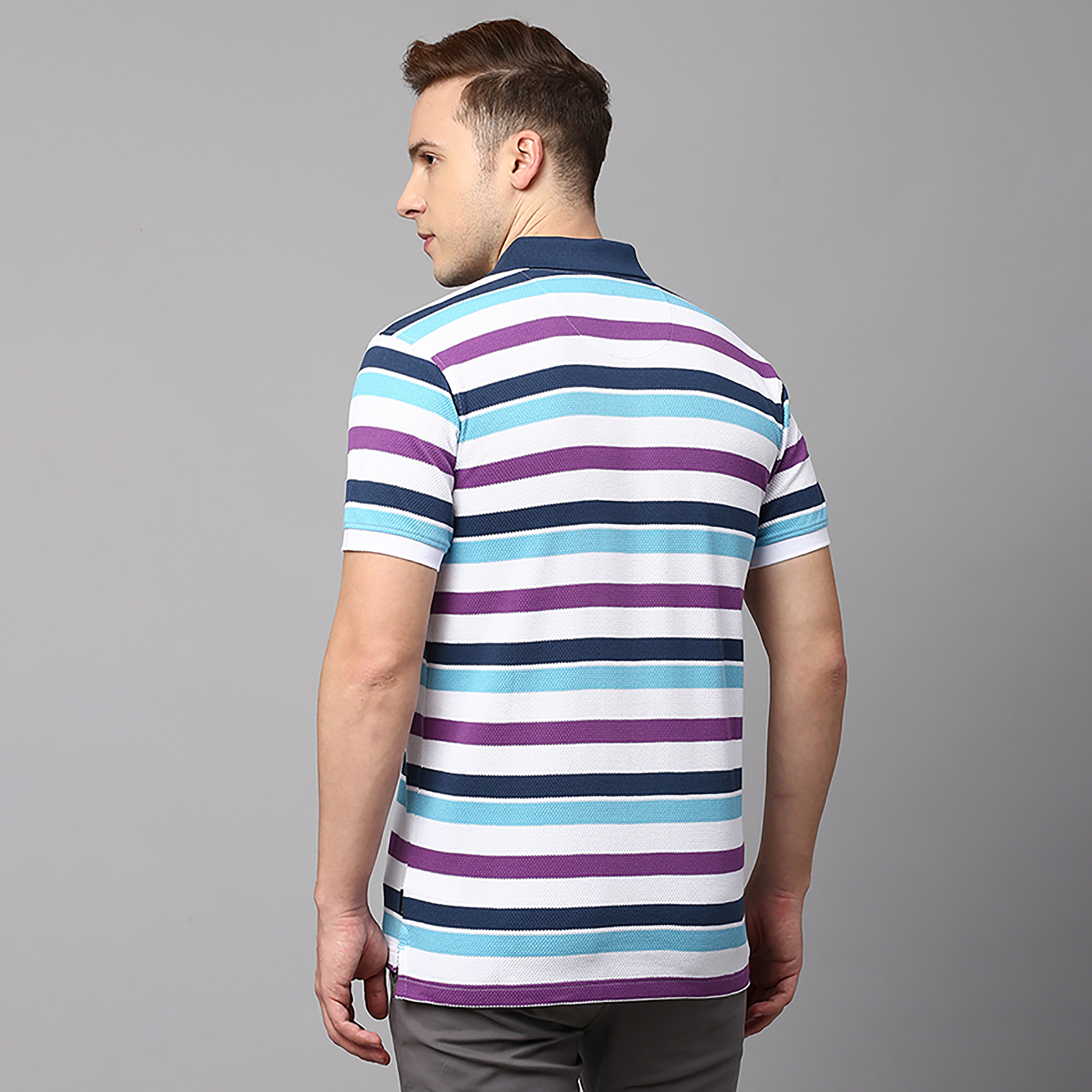 تي شيرت بولو بياقة مزين بأشرطة بالمربعات وأكمام قصيرة من بيفرلي هيلز بولو كلوب-men-clothing-tshirtsandpolos-polos-image-4