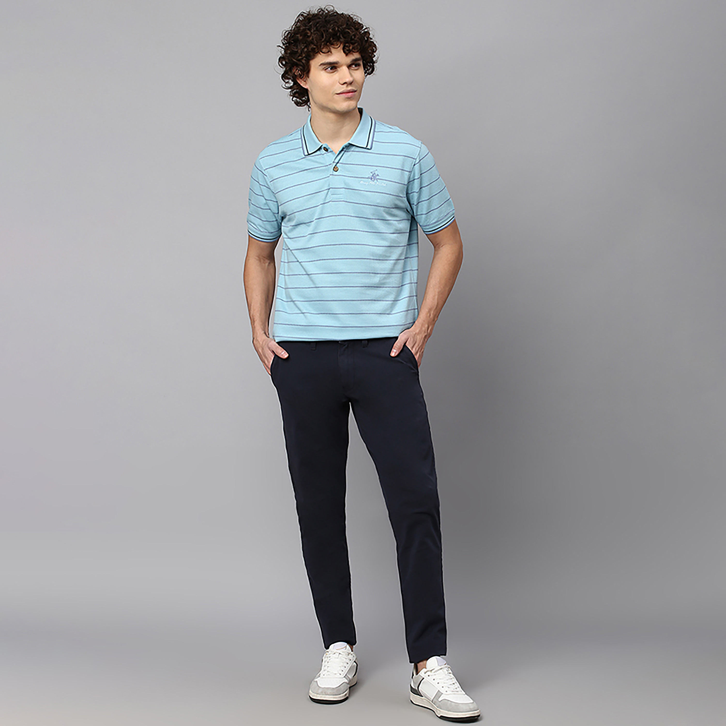 تي شيرت بولو بياقة مزين بأشرطة بالمربعات وأكمام قصيرة من بيفرلي هيلز بولو كلوب-men-clothing-tshirtsandpolos-polos-image-2