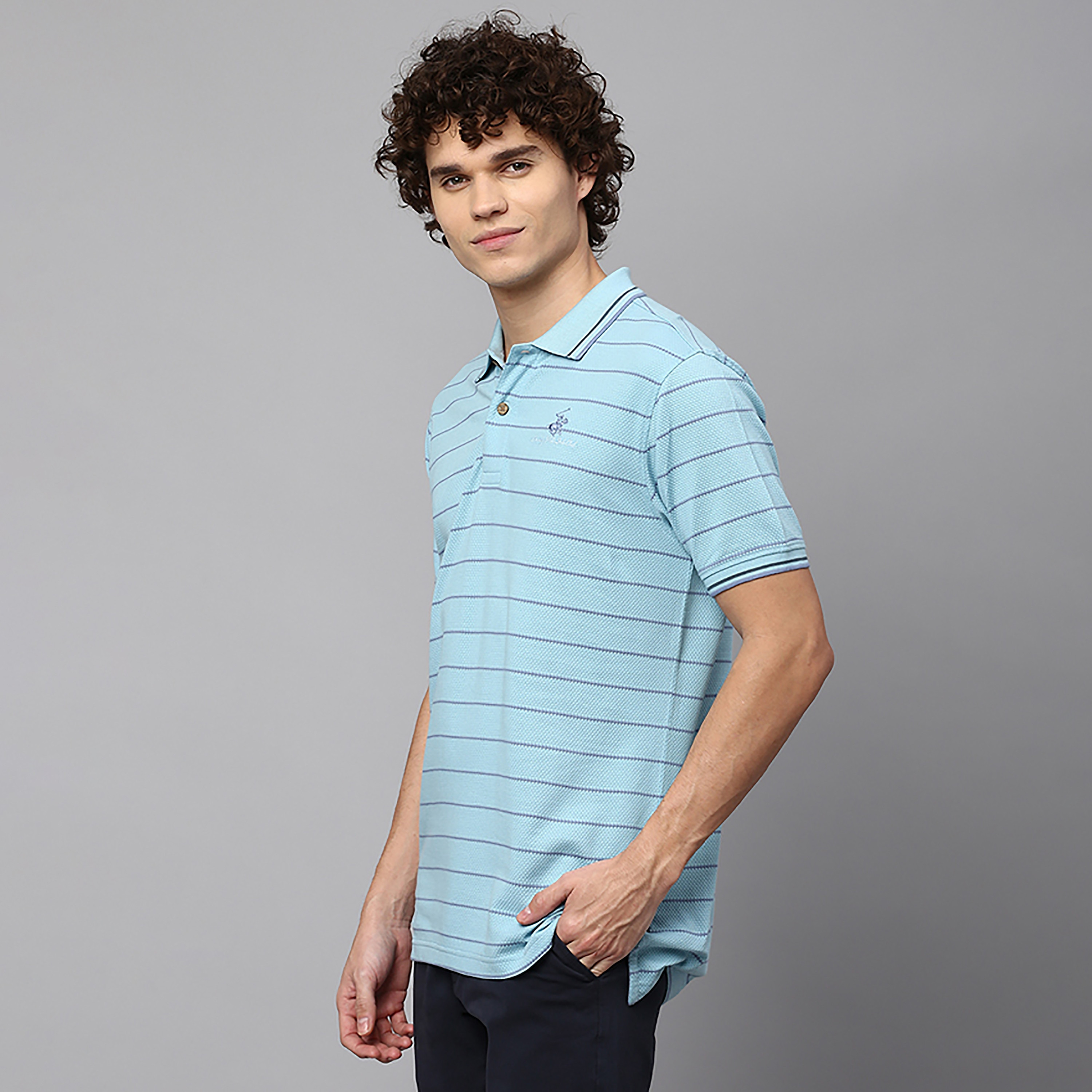 تي شيرت بولو بياقة مزين بأشرطة بالمربعات وأكمام قصيرة من بيفرلي هيلز بولو كلوب-men-clothing-tshirtsandpolos-polos-image-3