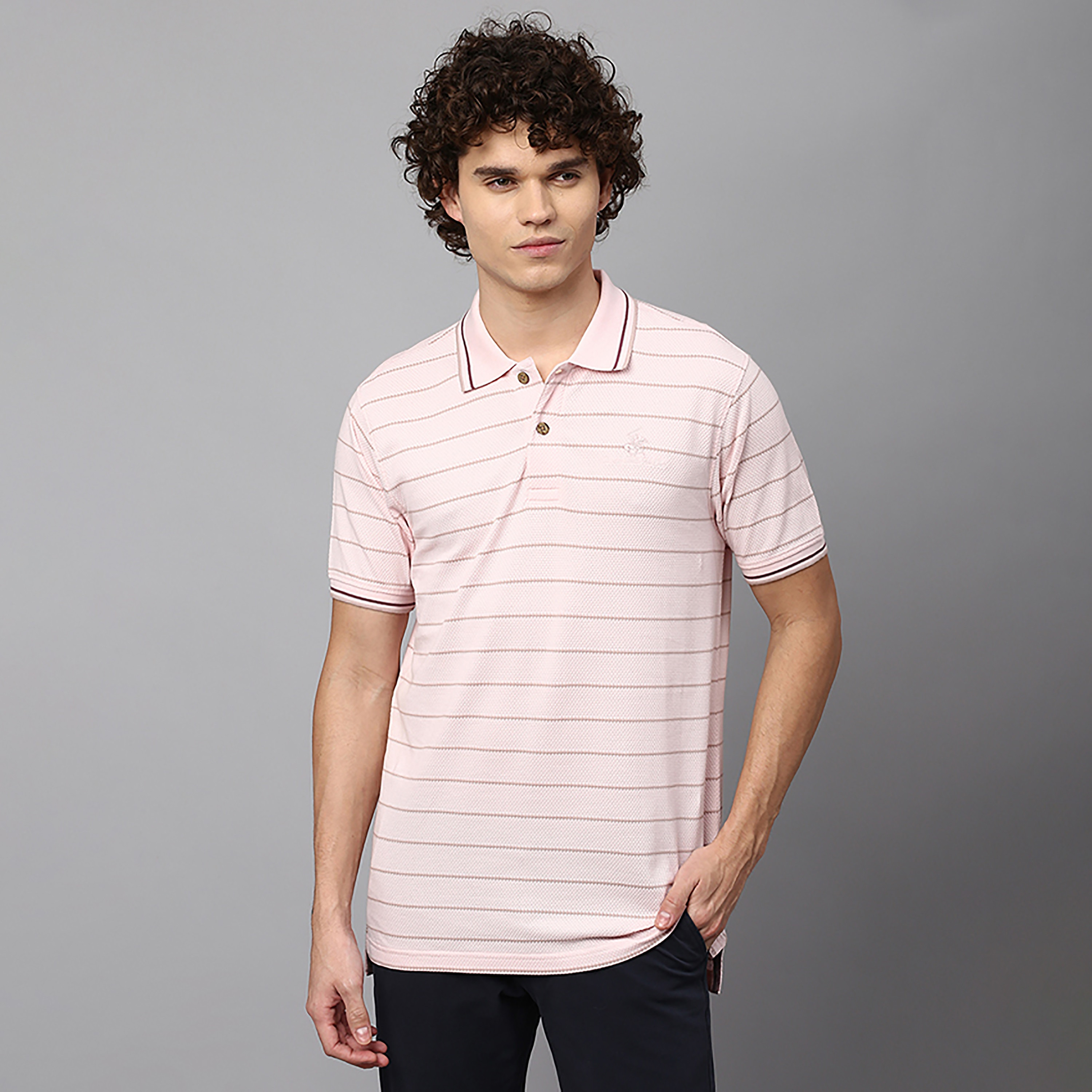 تي شيرت بولو بياقة مزين بأشرطة بالمربعات وأكمام قصيرة من بيفرلي هيلز بولو كلوب-men-clothing-tshirtsandpolos-polos-image-5