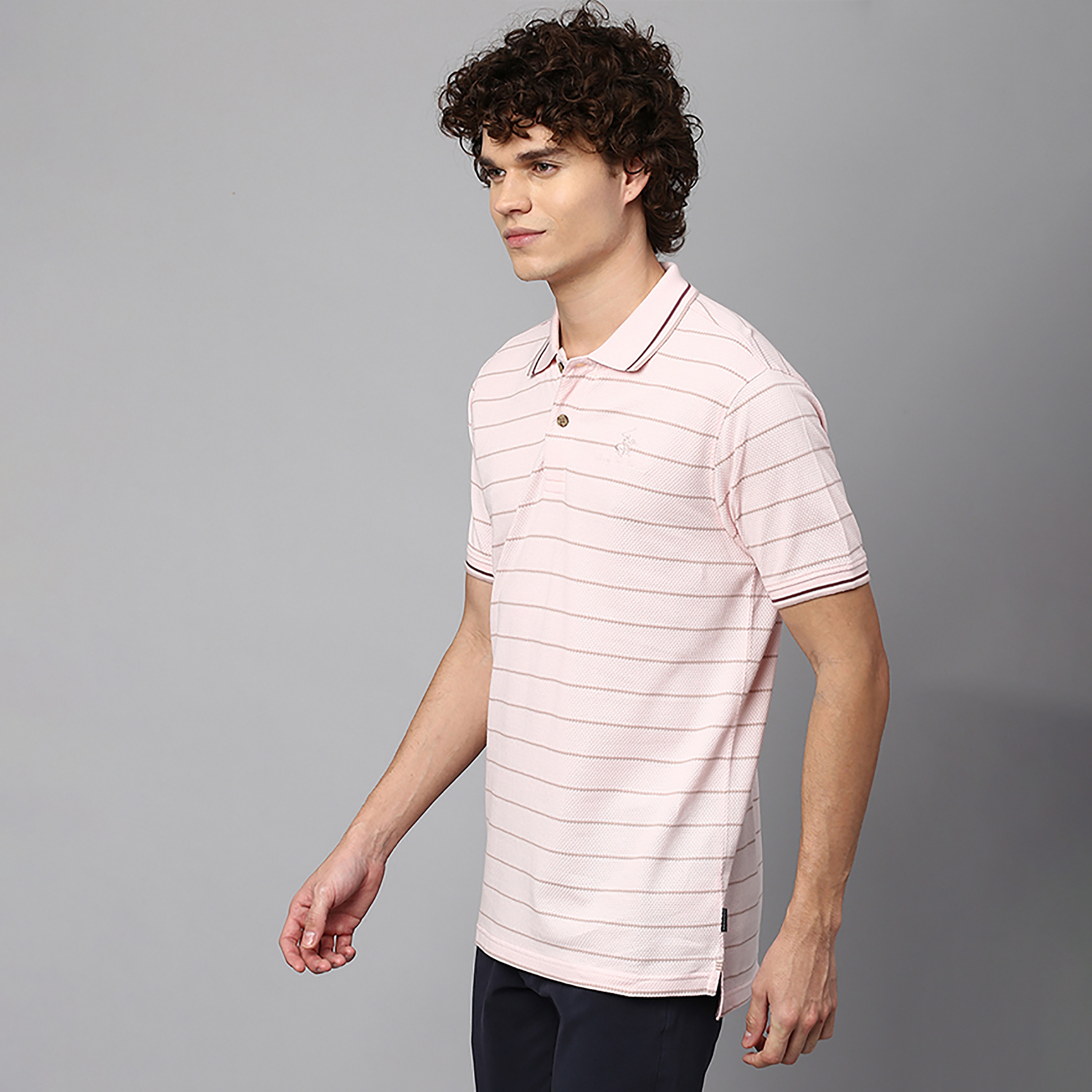 تي شيرت بولو بياقة مزين بأشرطة بالمربعات وأكمام قصيرة من بيفرلي هيلز بولو كلوب-men-clothing-tshirtsandpolos-polos-image-7