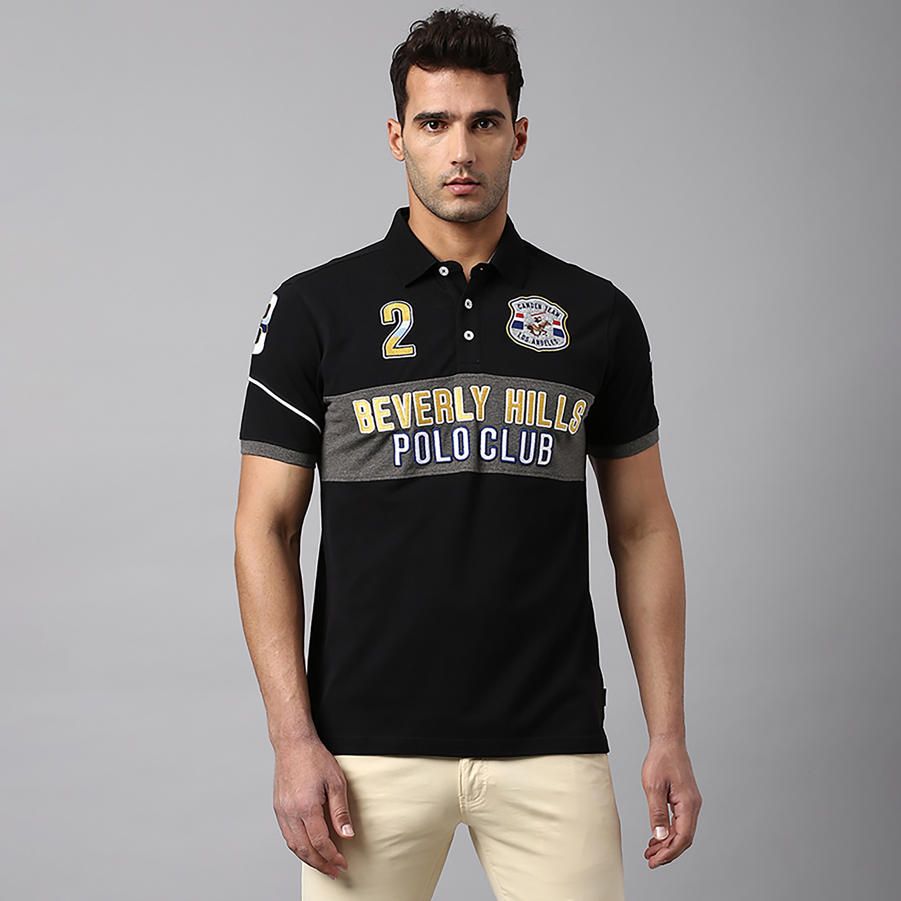تي شيرت بولو بياقة مطبوعة بالمربعات وأكمام قصيرة من بيفرلي هيلز بولو كلوب-men-clothing-tshirtsandpolos-polos-image-1