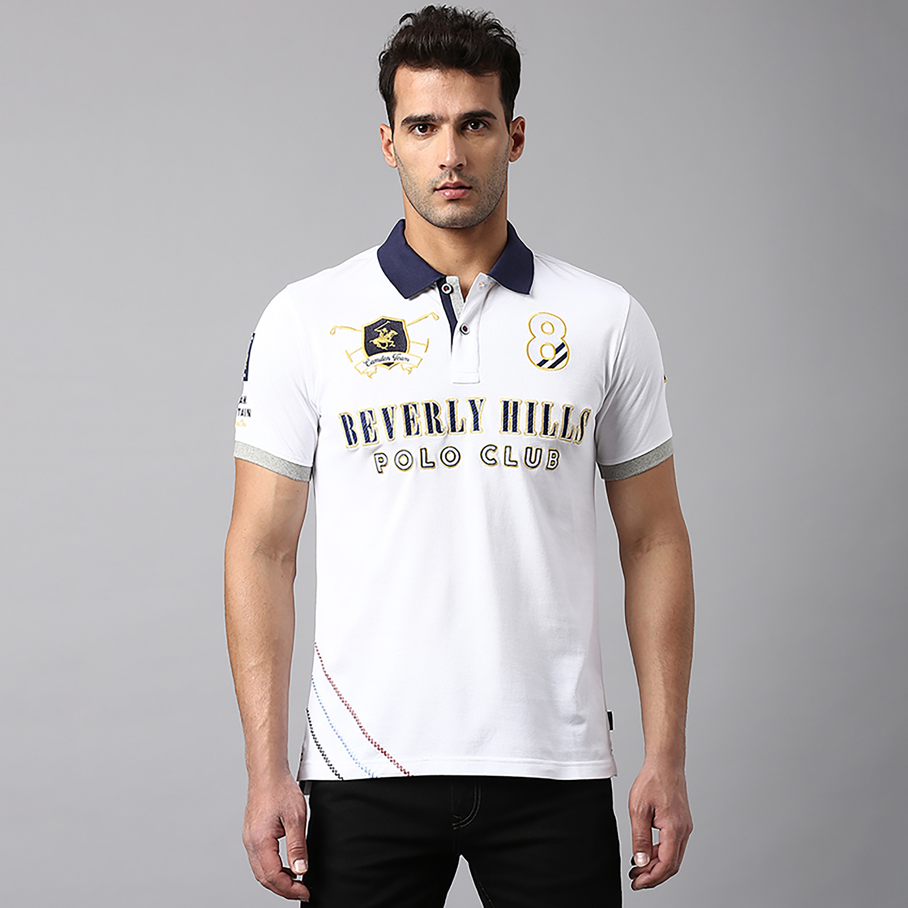 تي شيرت بولو بياقة مطرزة وأكمام قصيرة من بيفرلي هيلز بولو كلوب-men-clothing-tshirtsandpolos-polos-image-1