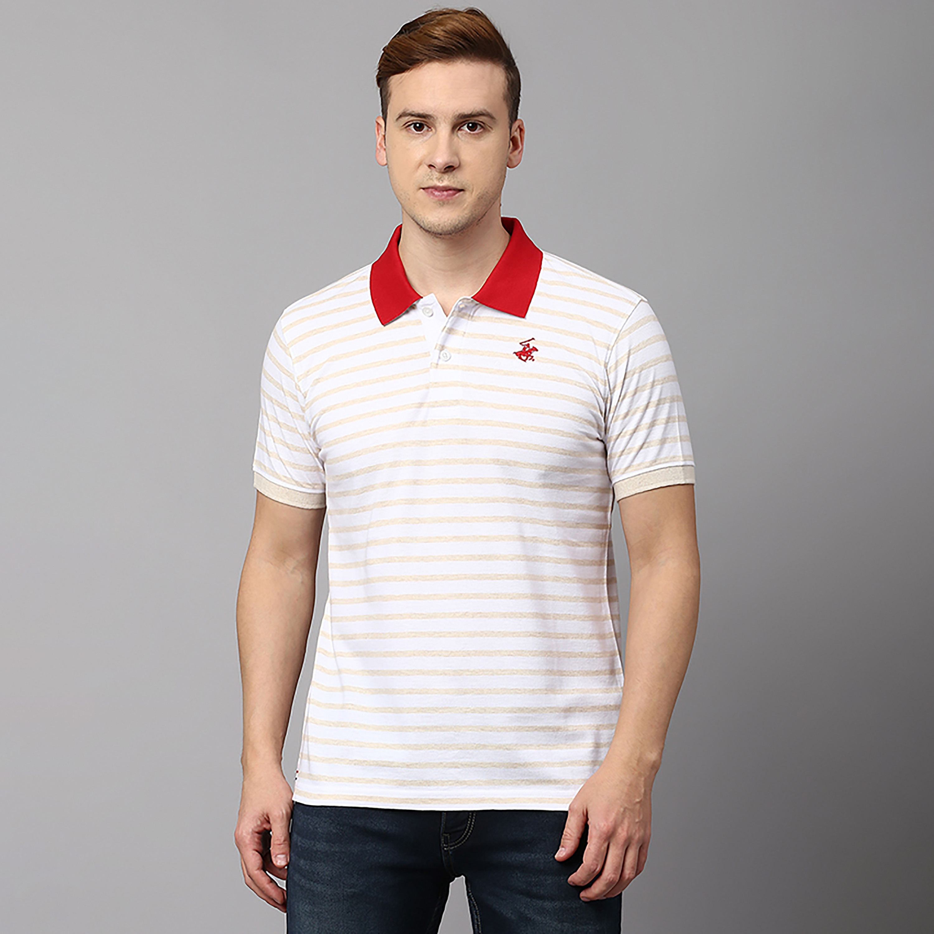 تي شيرت بولو بأكمام قصيرة مع وياقة مخططة من بيفرلي هيلز بولو كلوب-men-clothing-tshirtsandpolos-polos-image-5