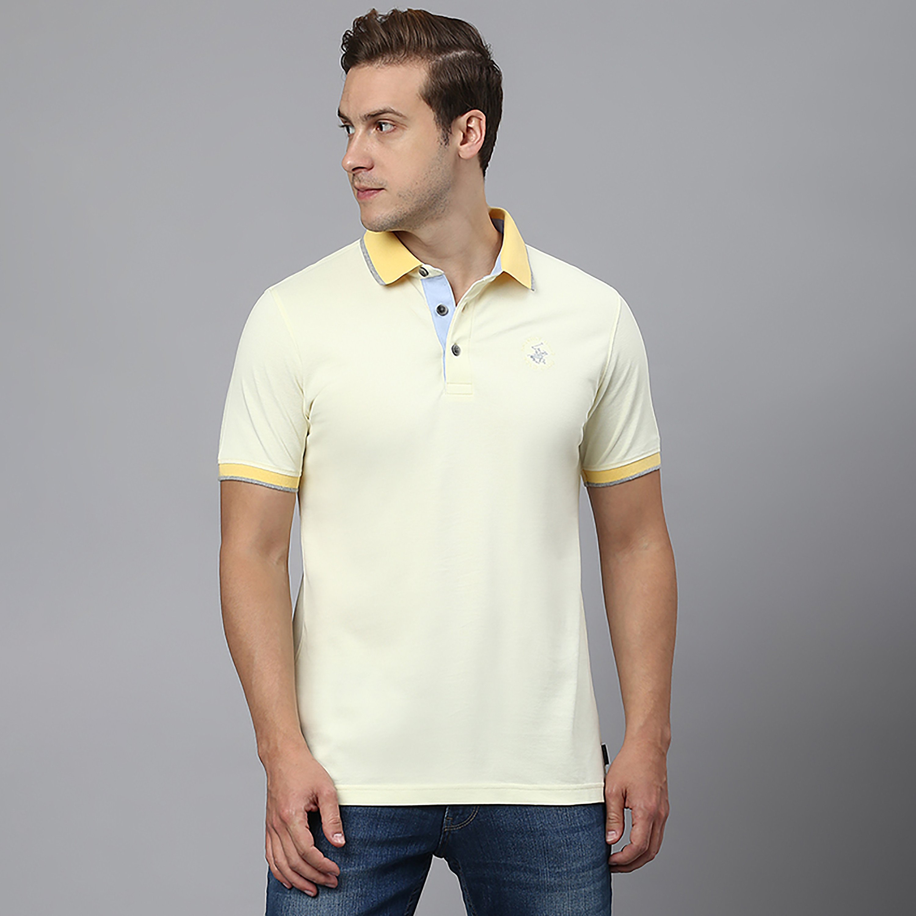 تي شيرت بولو بياقة سادة بالمربعات وأكمام قصيرة من بيفرلي هيلز بولو كلوب-men-clothing-tshirtsandpolos-polos-image-1