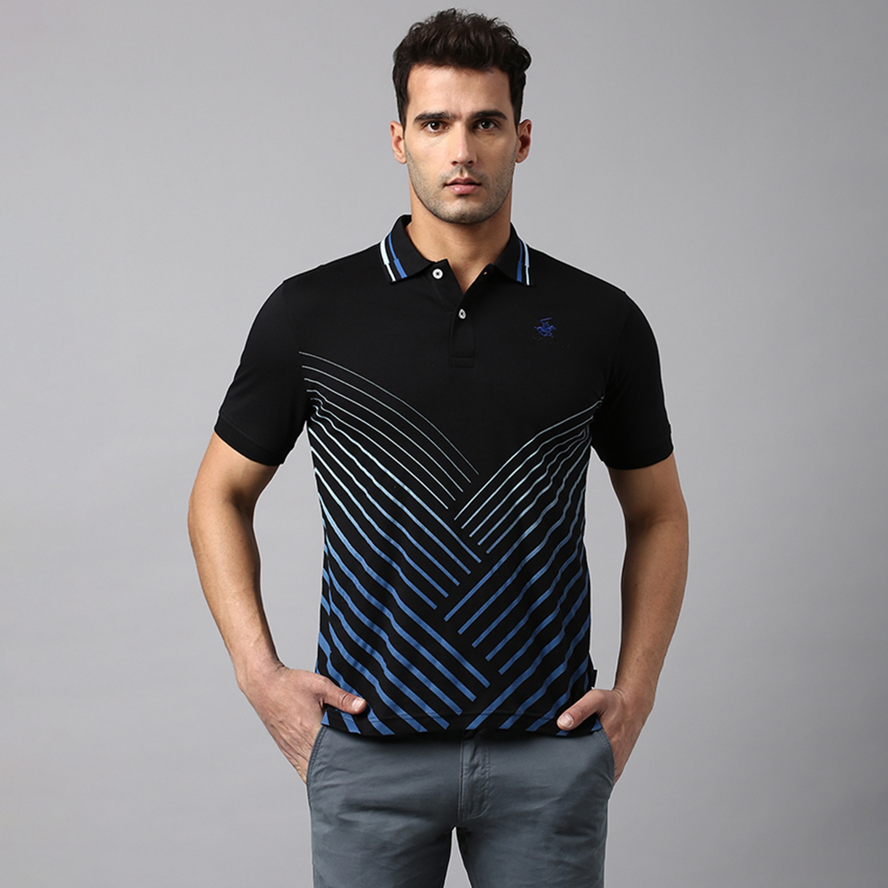 Beverly Hills Polo Club Striped Collared Short Sleeves Men's Polo T-Shirt-men-clothing-tshirtsandpolos-polos-image-1