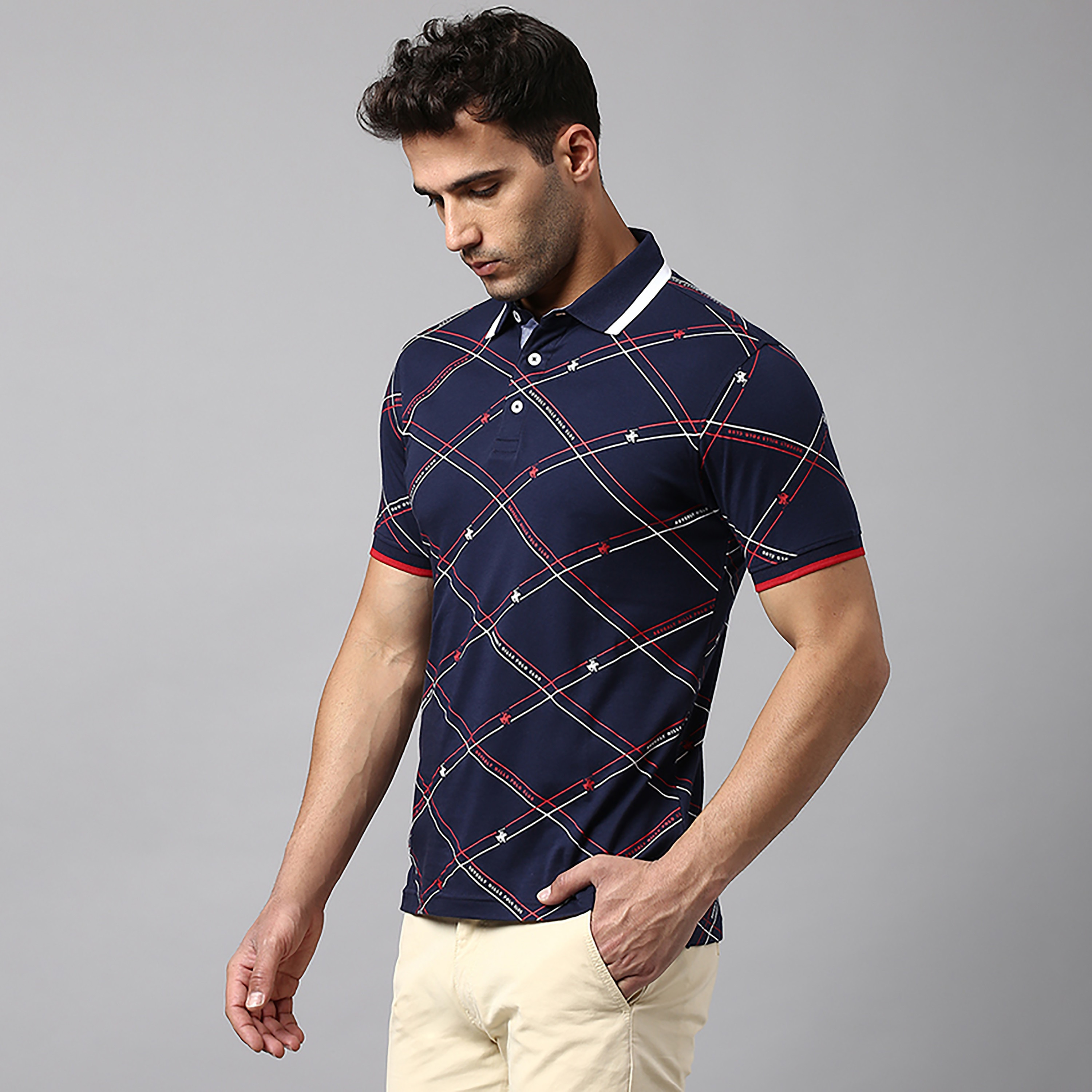 تي شيرت بولو بياقة مطبوعة وأكمام قصيرة من بيفرلي هيلز بولو كلوب-men-clothing-tshirtsandpolos-polos-image-2