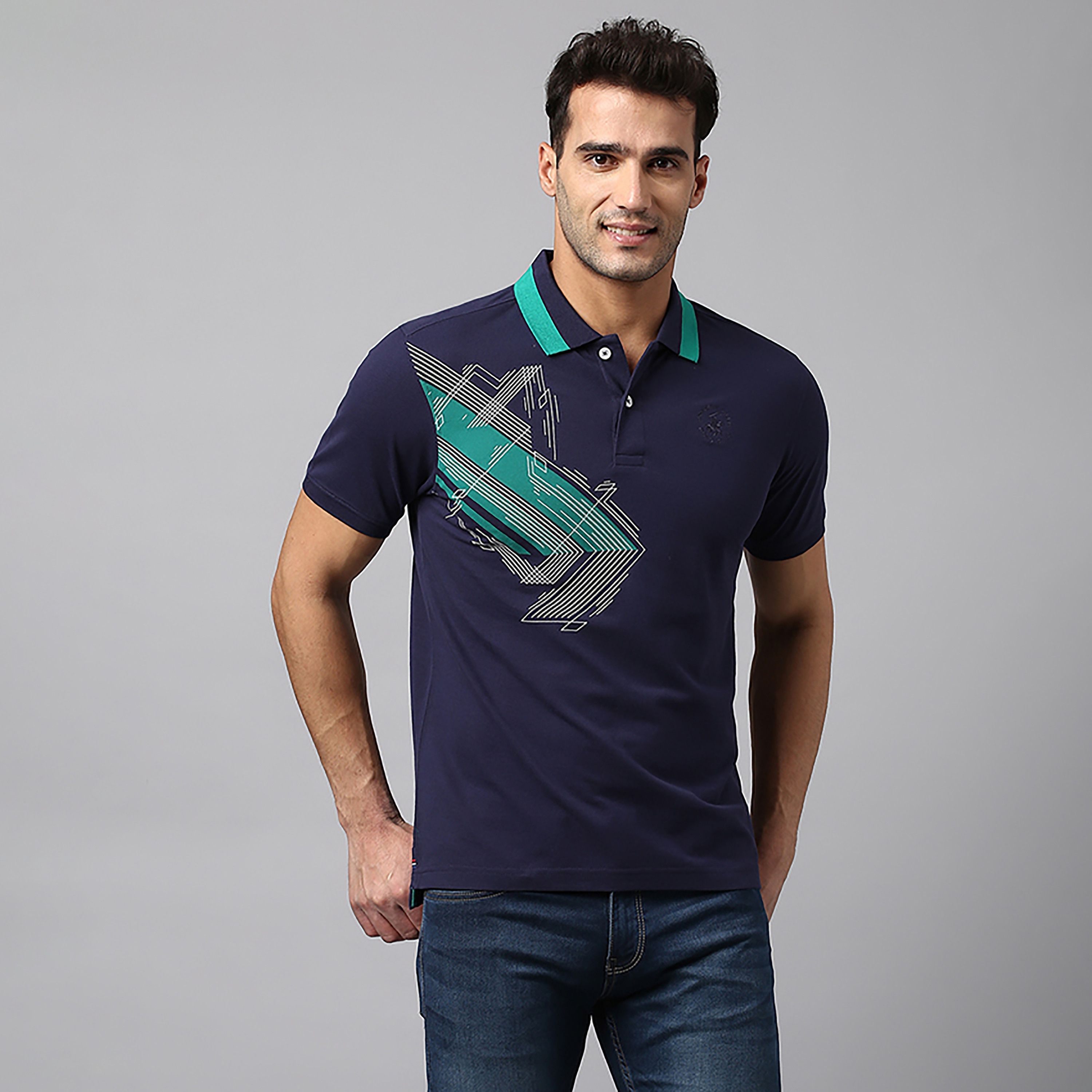 تي شيرت بولو بياقة مطبوعة بالمربعات وأكمام قصيرة من بيفرلي هيلز بولو كلوب-men-clothing-tshirtsandpolos-polos-image-1