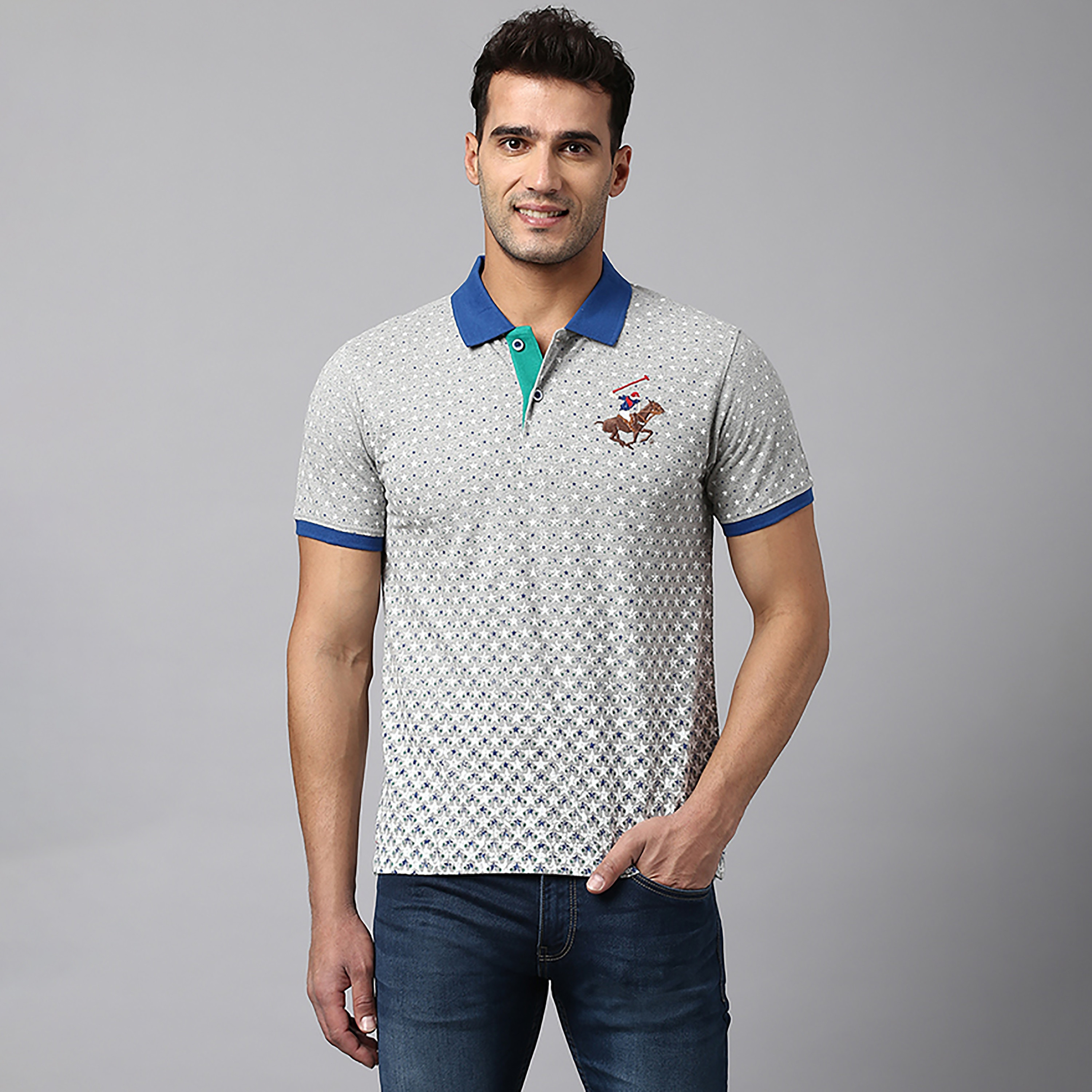 تي شيرت بولو بياقة مطبوعة بالمربعات وأكمام قصيرة من بيفرلي هيلز بولو كلوب-men-clothing-tshirtsandpolos-polos-image-1
