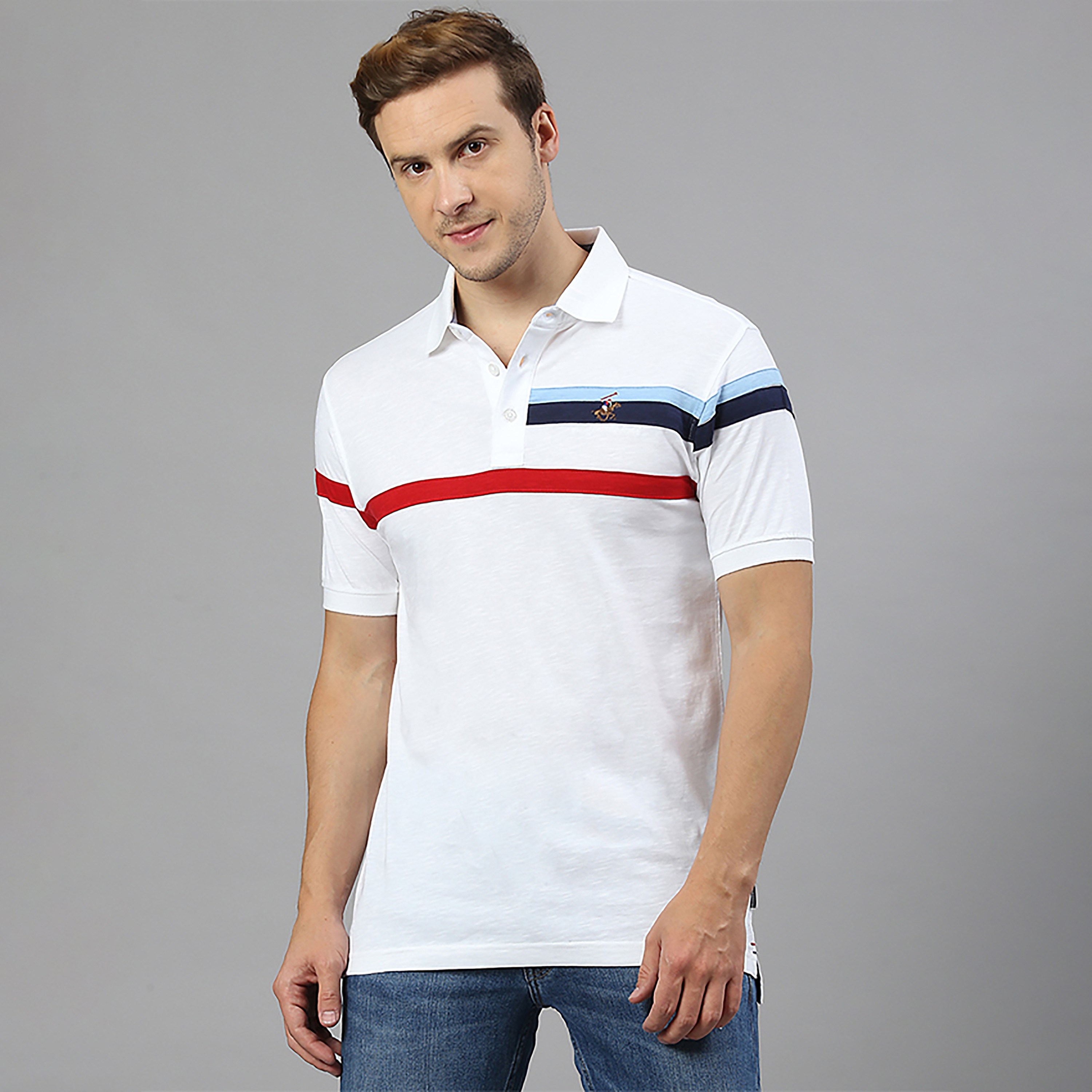 تي شيرت بولو بياقة مزين بأشرطة بالمربعات وأكمام قصيرة من بيفرلي هيلز بولو كلوب-men-clothing-tshirtsandpolos-polos-image-5