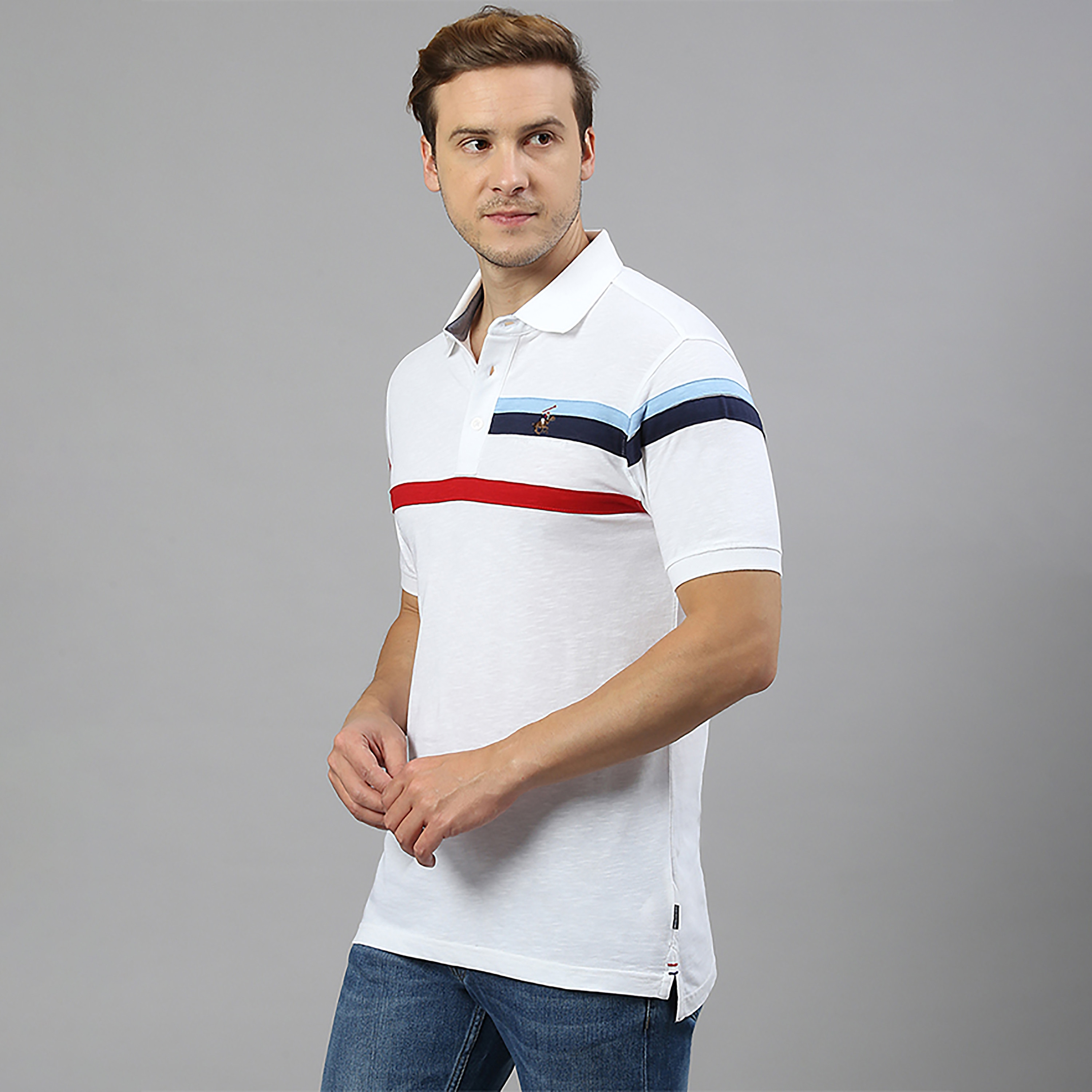 تي شيرت بولو بياقة مزين بأشرطة بالمربعات وأكمام قصيرة من بيفرلي هيلز بولو كلوب-men-clothing-tshirtsandpolos-polos-image-6