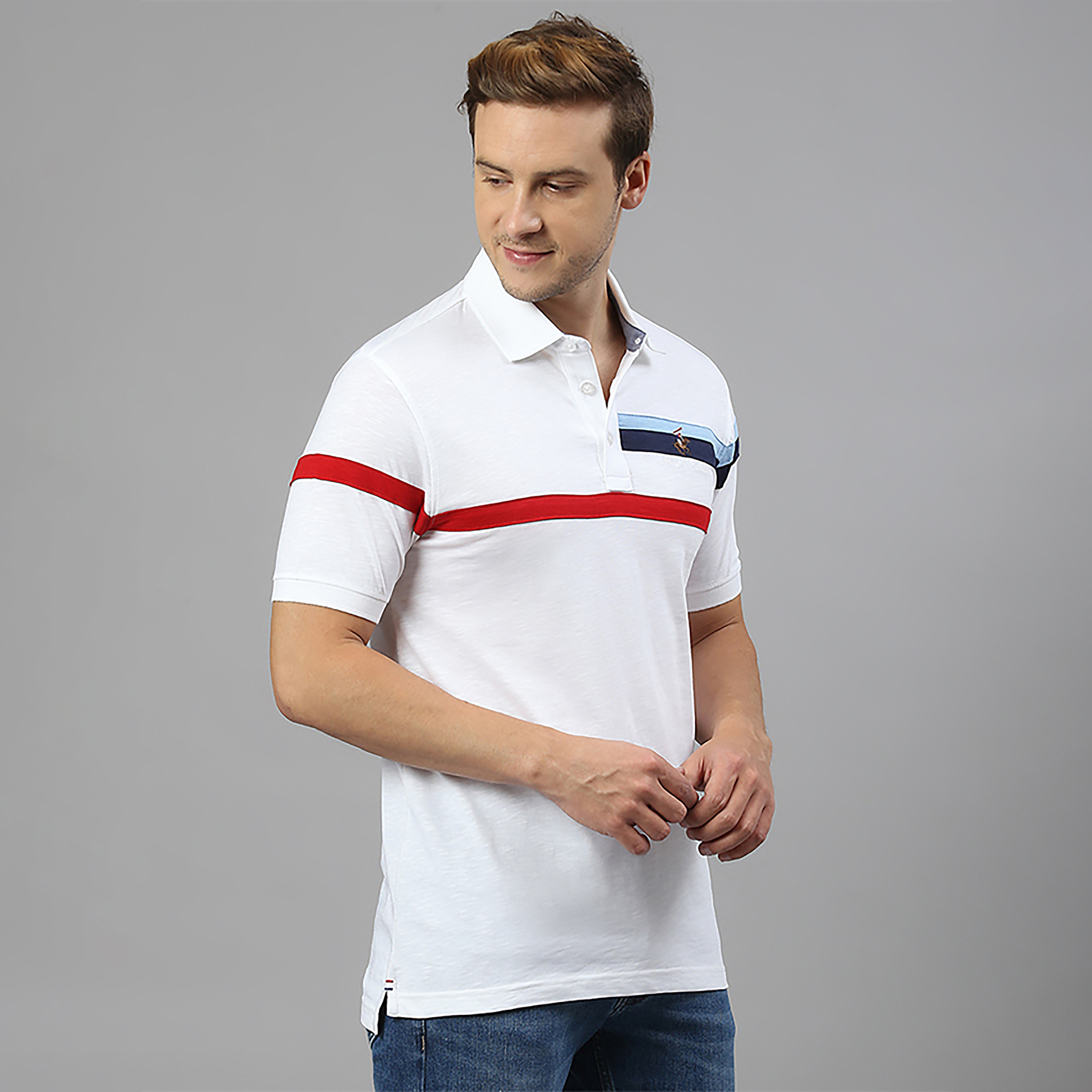 تي شيرت بولو بياقة مزين بأشرطة بالمربعات وأكمام قصيرة من بيفرلي هيلز بولو كلوب-men-clothing-tshirtsandpolos-polos-image-7