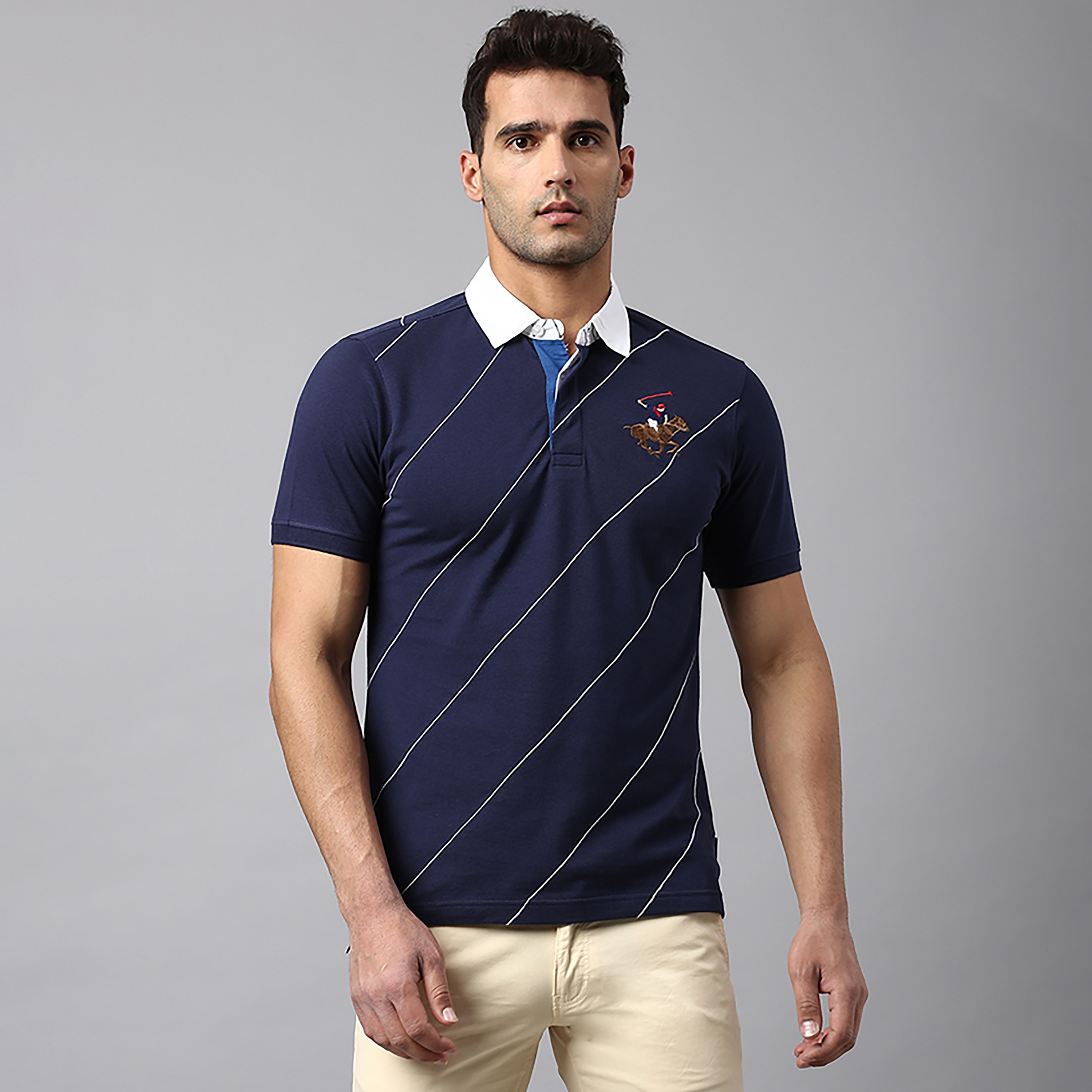 تي شيرت بولو بأكمام قصيرة مع وياقة مخططة من بيفرلي هيلز بولو كلوب-men-clothing-tshirtsandpolos-polos-image-1