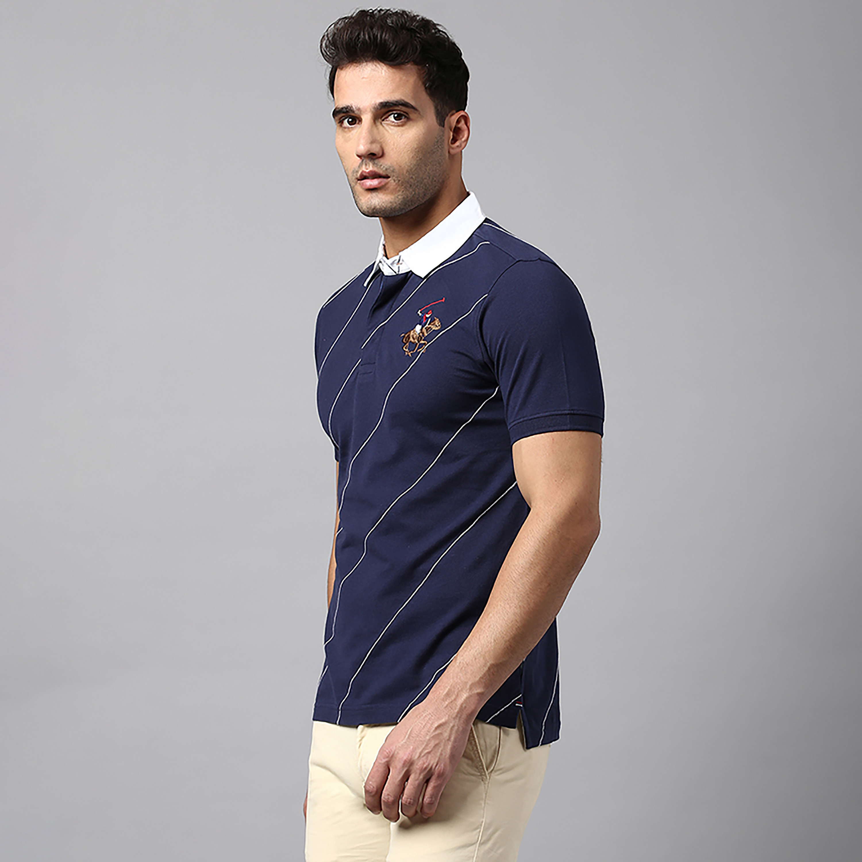 تي شيرت بولو بأكمام قصيرة مع وياقة مخططة من بيفرلي هيلز بولو كلوب-men-clothing-tshirtsandpolos-polos-image-2