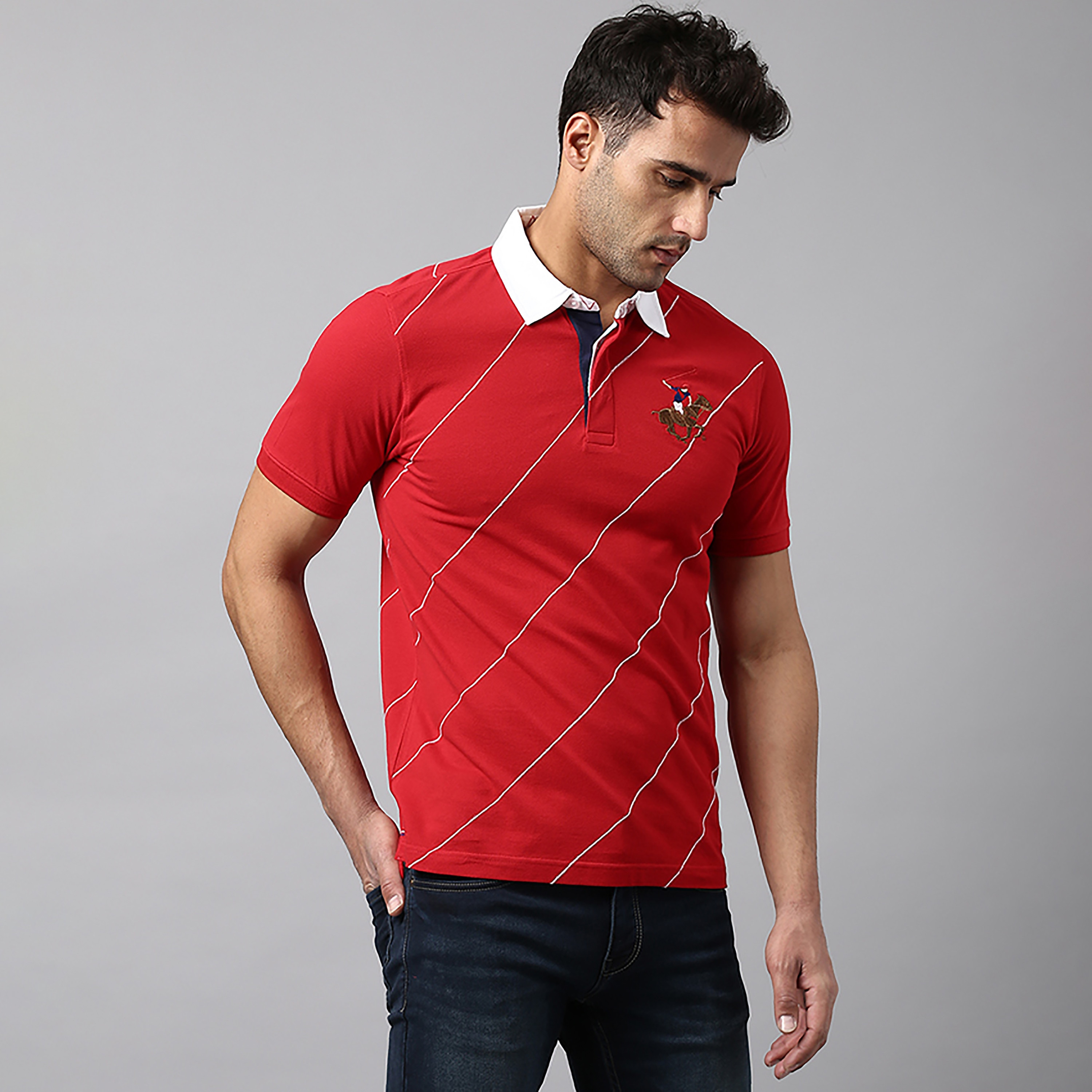 تي شيرت بولو بأكمام قصيرة مع وياقة مخططة من بيفرلي هيلز بولو كلوب-men-clothing-tshirtsandpolos-polos-image-7
