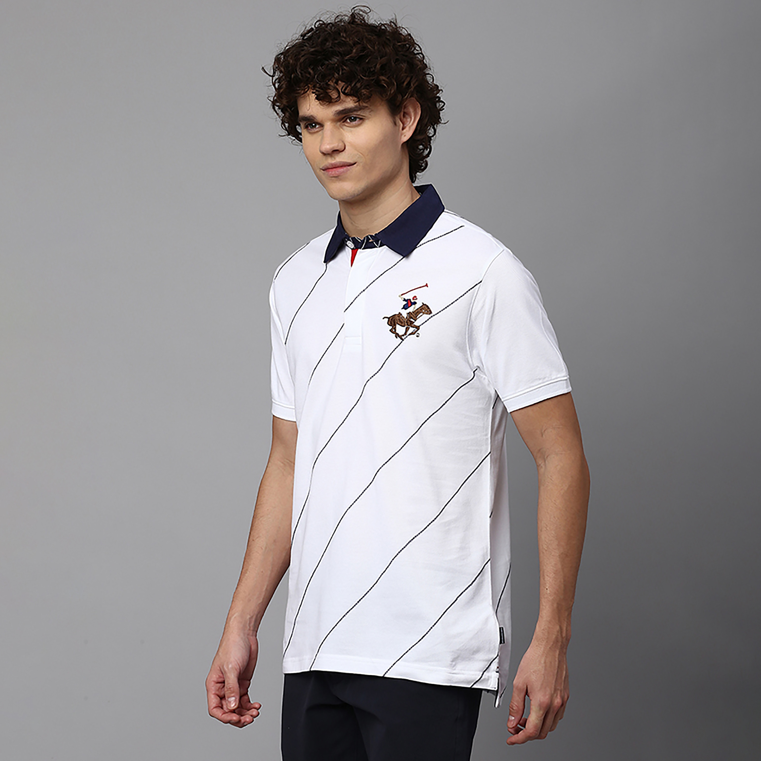 تي شيرت بولو بياقة مزين بأشرطة بالمربعات وأكمام قصيرة من بيفرلي هيلز بولو كلوب-men-clothing-tshirtsandpolos-polos-image-3