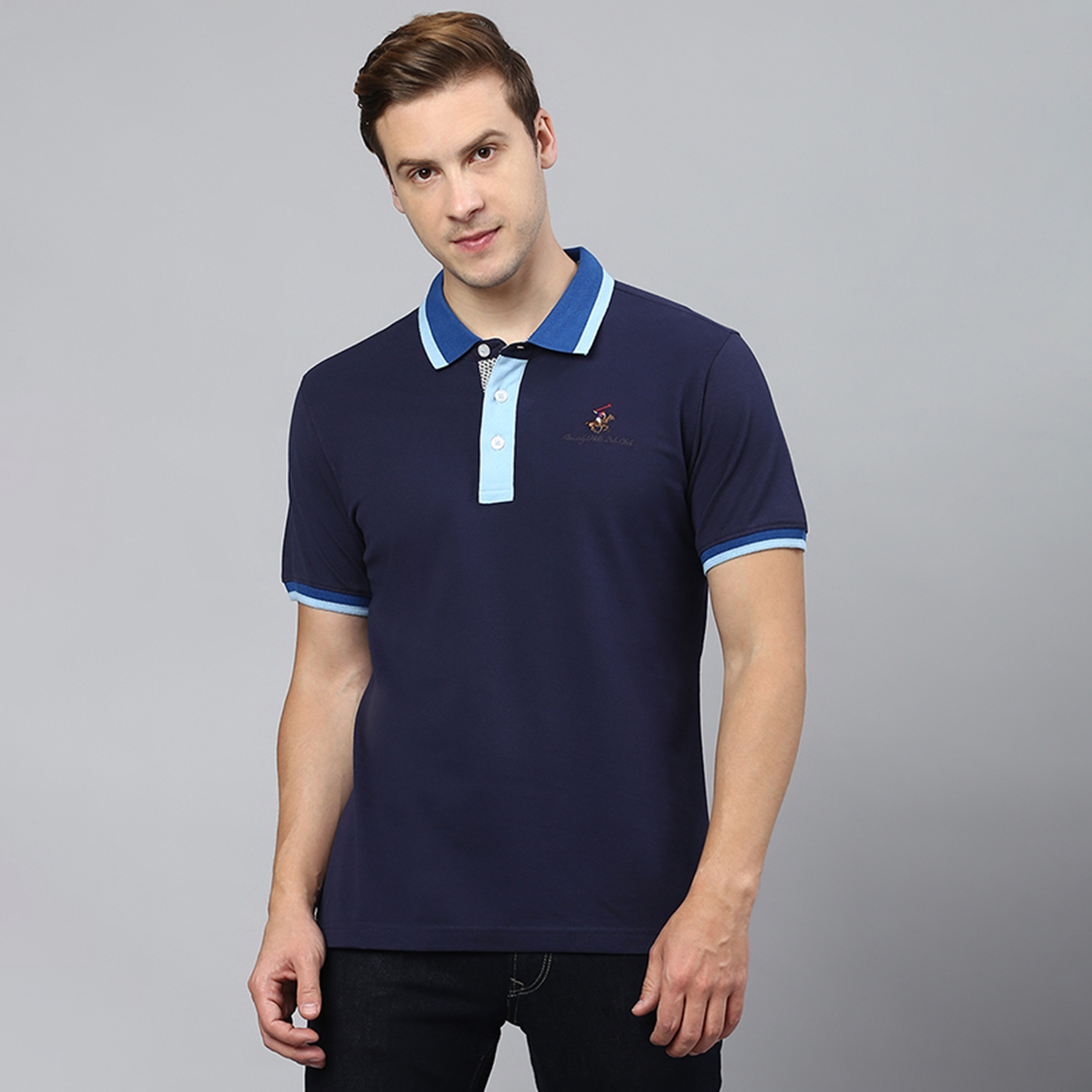تي شيرت بولو من بيفرلي هيلز بولو كلوب سادة بياقة وأكمام قصيرة-men-clothing-tshirtsandpolos-polos-image-1