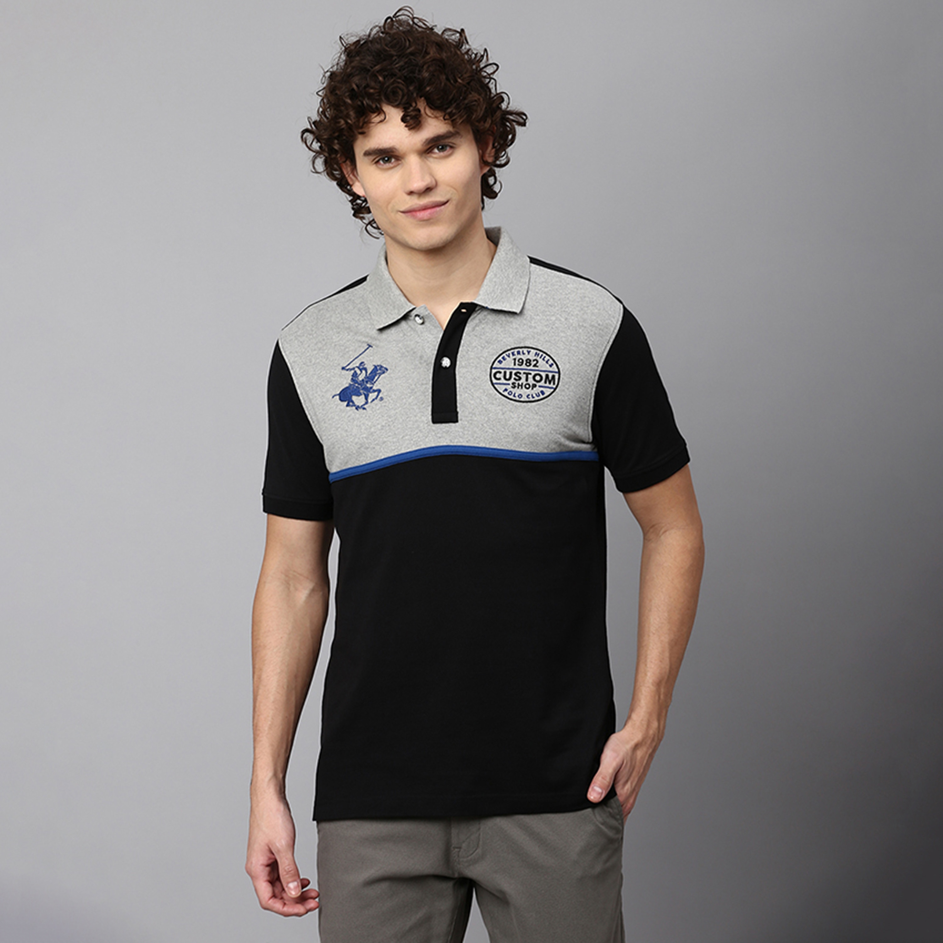 تي شيرت بولو بأكمام قصيرة مع ياقة بلوكد من بيفرلي هيلز بولو كلوب-men-clothing-tshirtsandpolos-polos-image-1