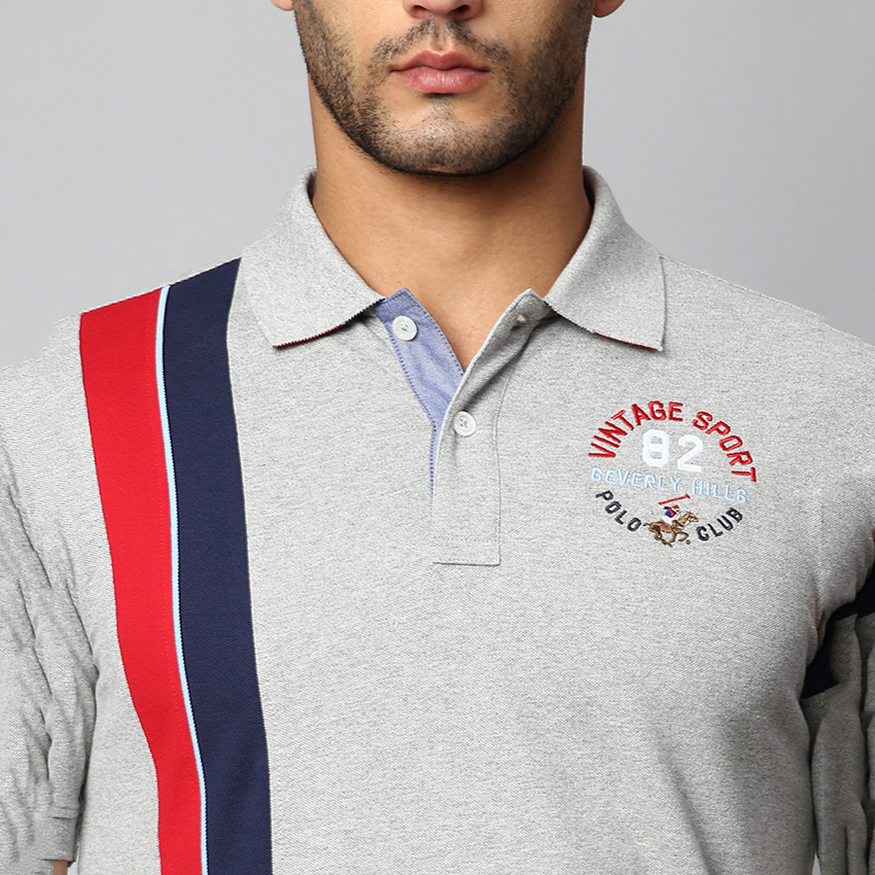 تي شيرت بولو بياقة مزين بأشرطة بالمربعات وأكمام قصيرة من بيفرلي هيلز بولو كلوب-men-clothing-tshirtsandpolos-polos-image-2